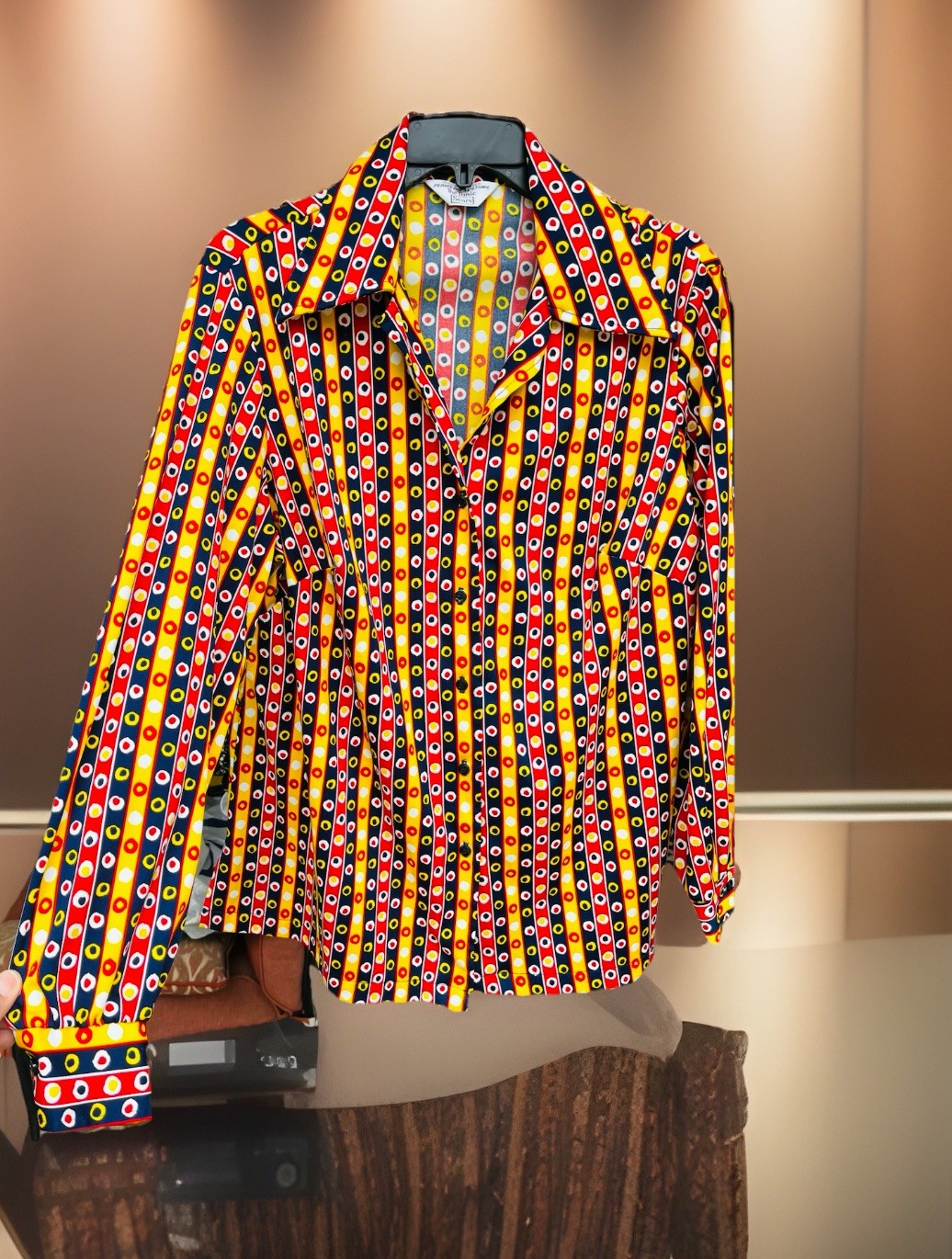 Vtg 70s Sears The Tunic Blouse Geometric Target Pattern Mod XL