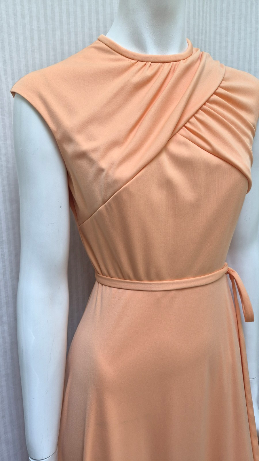 Vintage 1970s HOUSE OF BIANCHI Peach Maxi Dress Disco Jersey – Size S – EUC