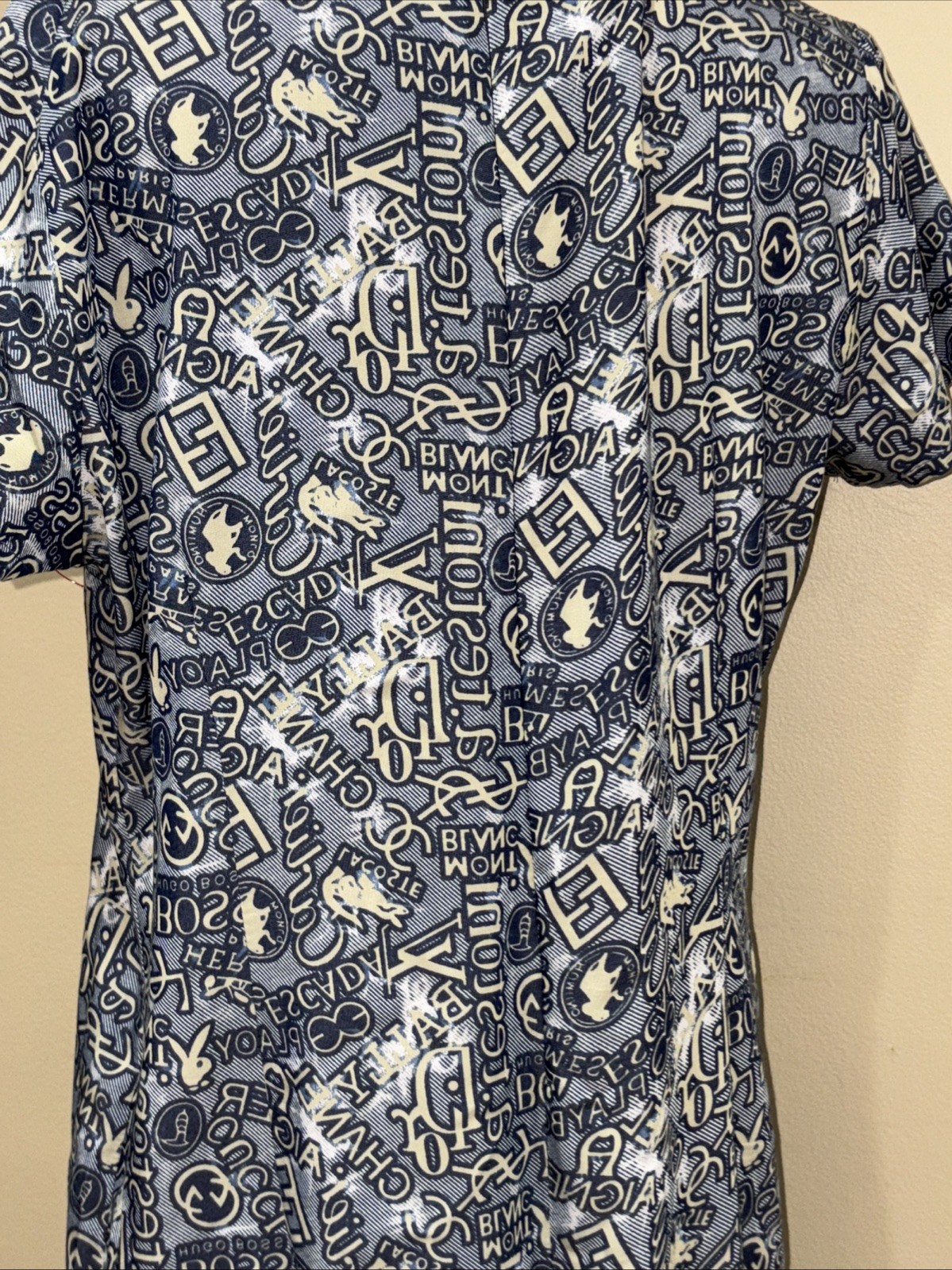 y2k designer logo dress repeating various designers rare L -xl Estate Find