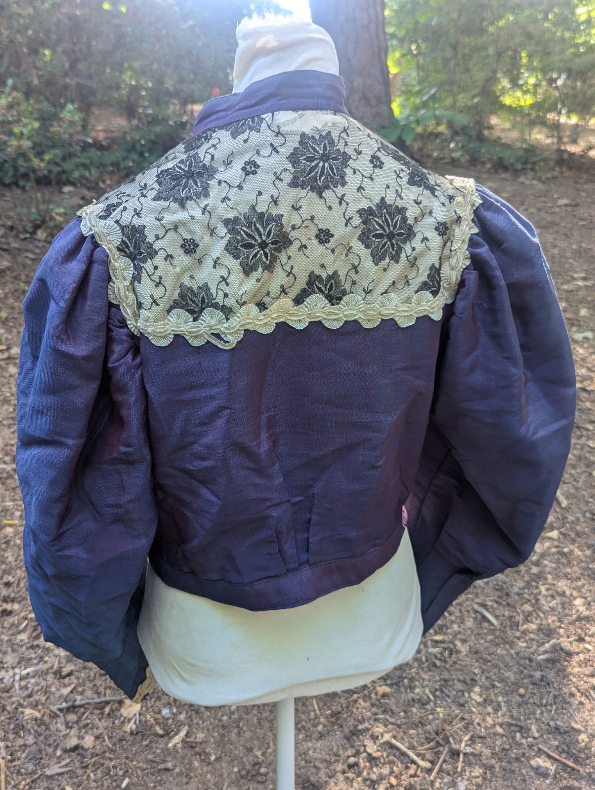 Antique Victorian Silk Bodice Purple Leg-O-Mutton Sleeves Lace Yoke Study Piece