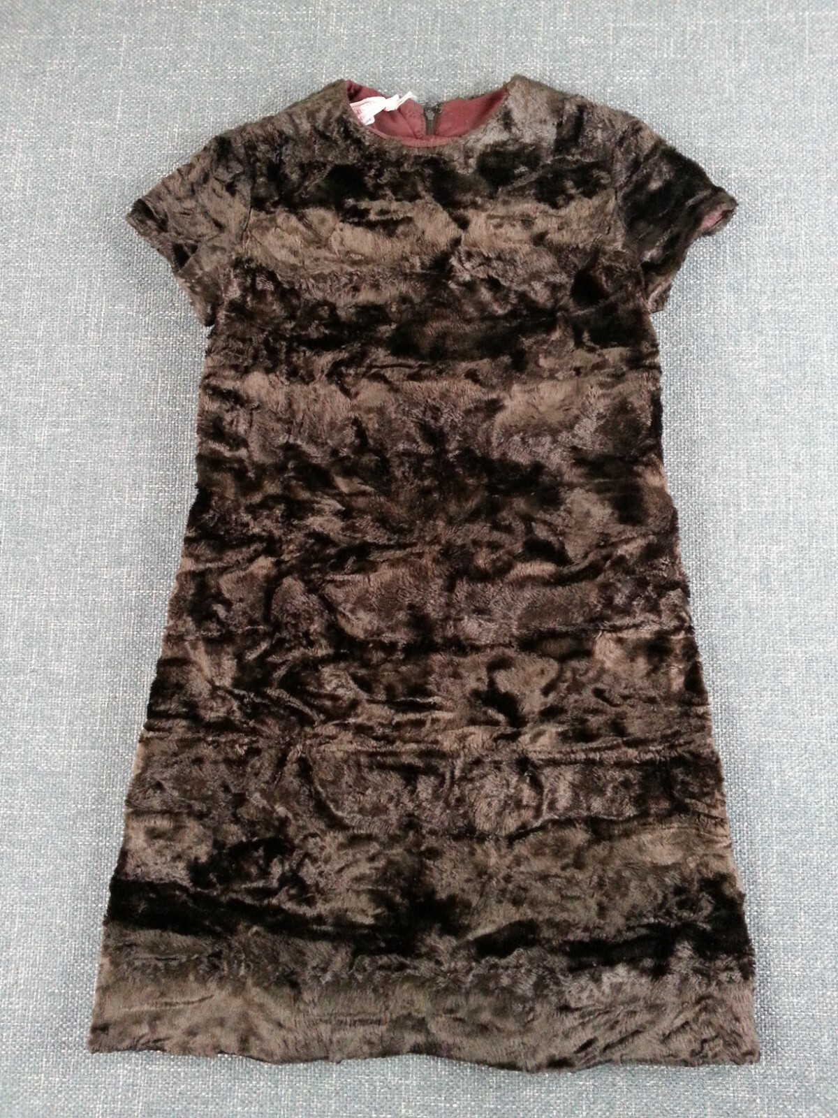 Vintage 1960’s Mod Kelly Arden Size 7 Dress Short Sleeve Faux Fur Brown