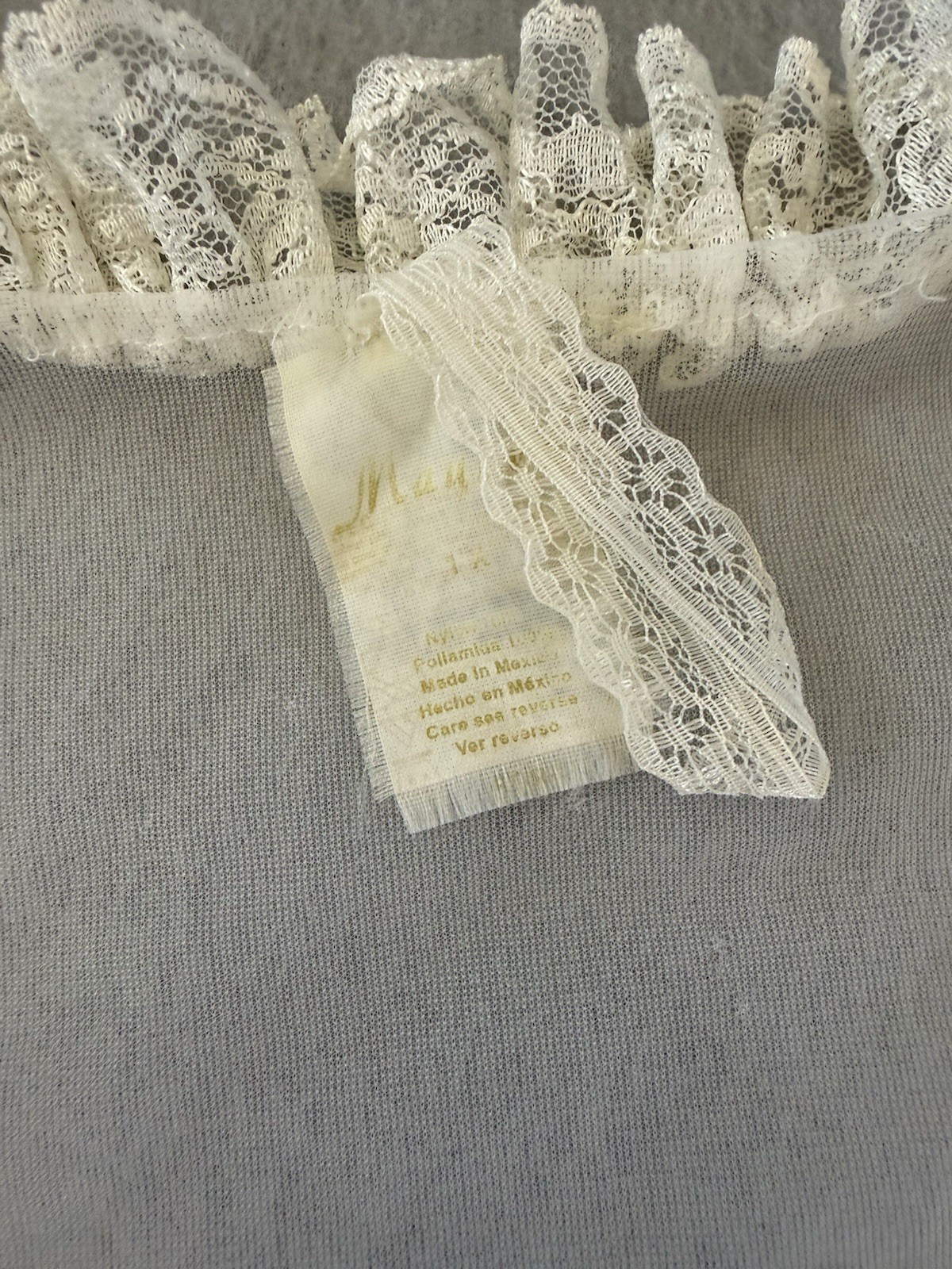 Mayela Vintage Sheer Nylon Babydoll Robe Set Ivory Lace Ruffle Boudoir Lingerie