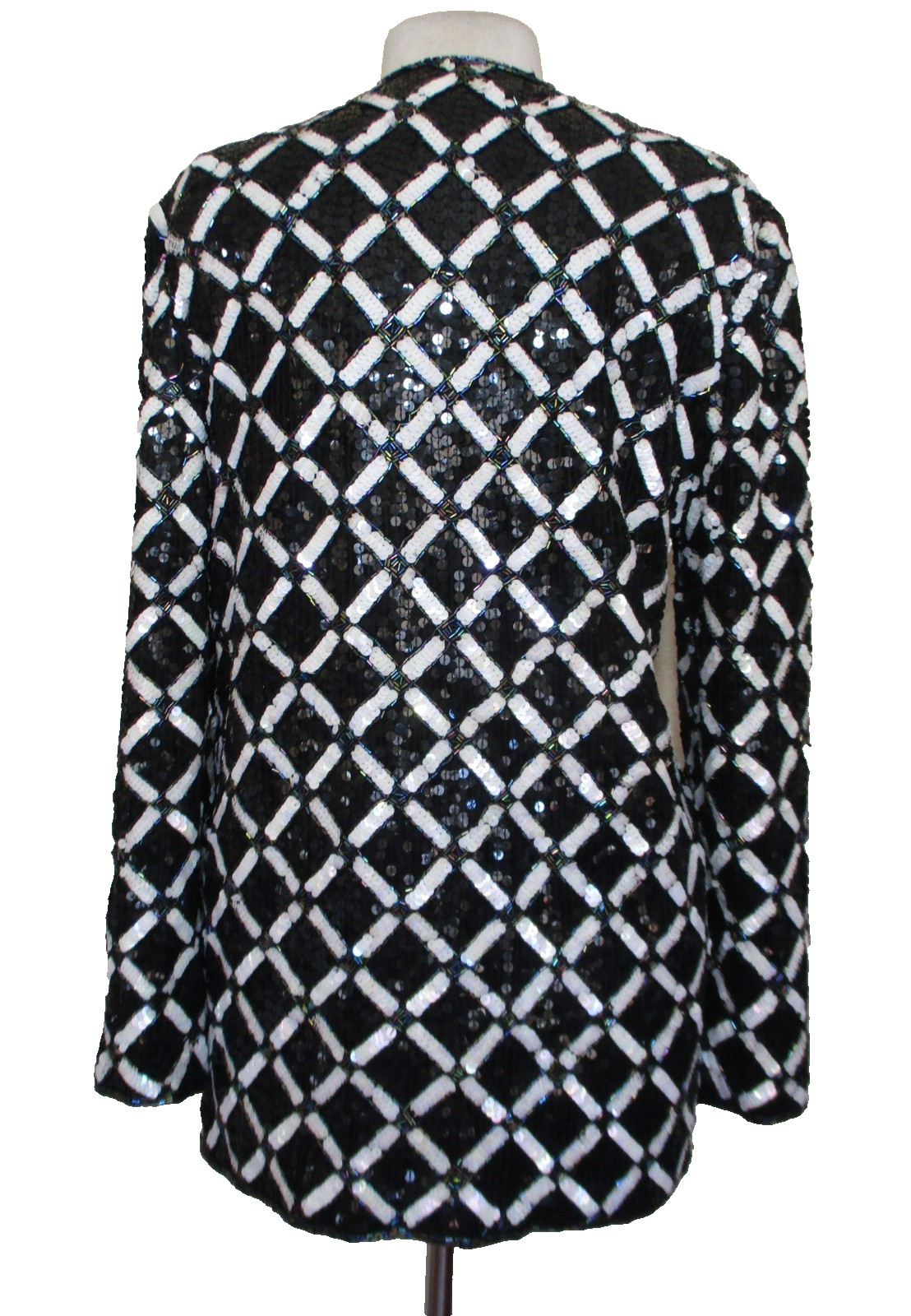 Vintage Joan Leslie Evenings Women&rsquo;s Silk Sequin Jacket Black White Diamond M
