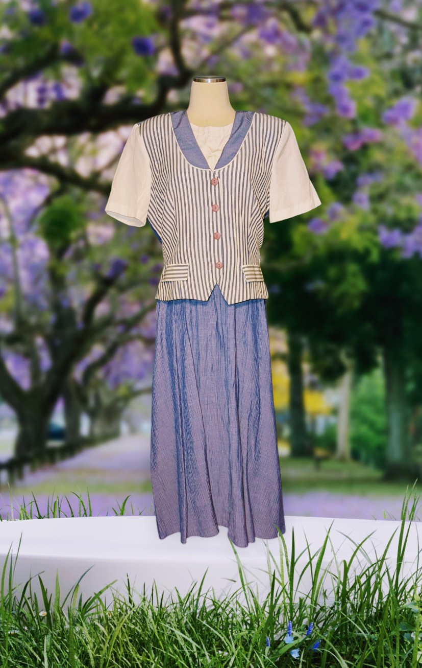 MISS DORBY Purple White STRIPED Modest Cottage Core Dress One Piece Women&rsquo;s 16