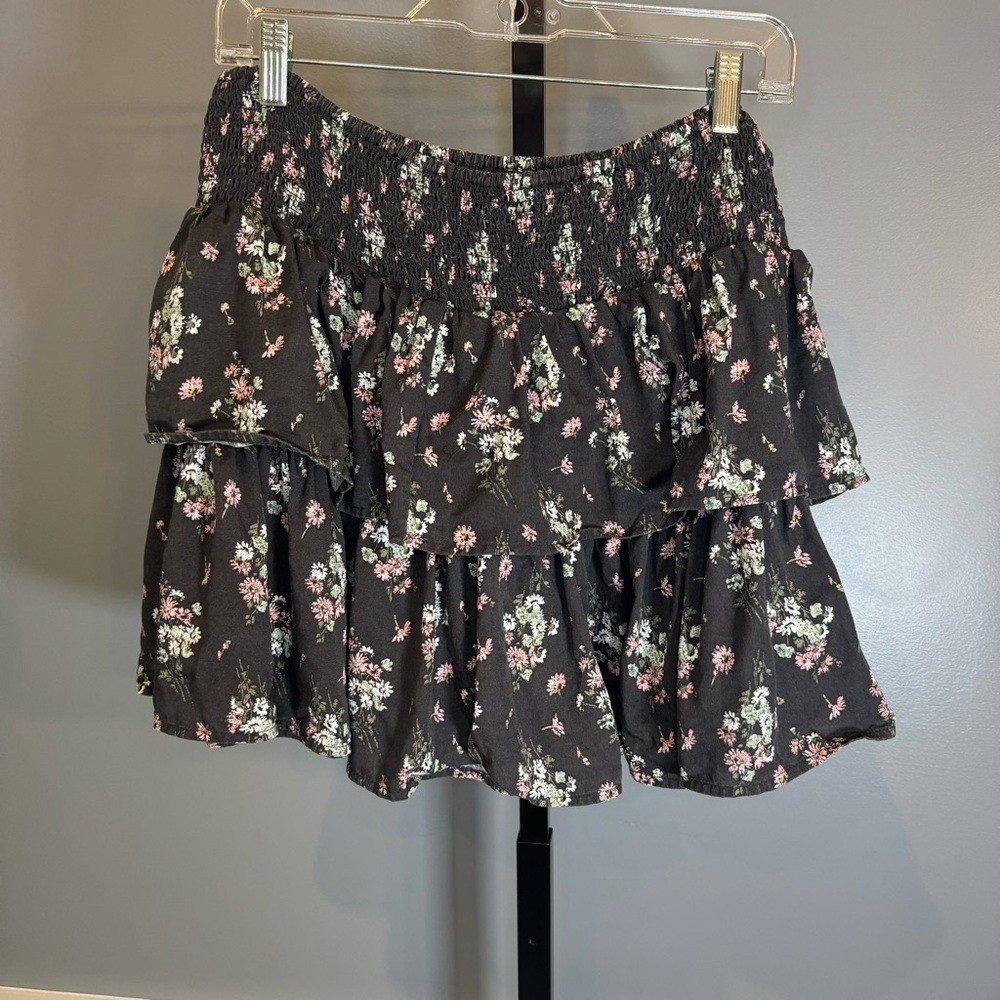 Aerie Floral Tiered Mini Skirt Smocked Waist Boho Cottagecore Large