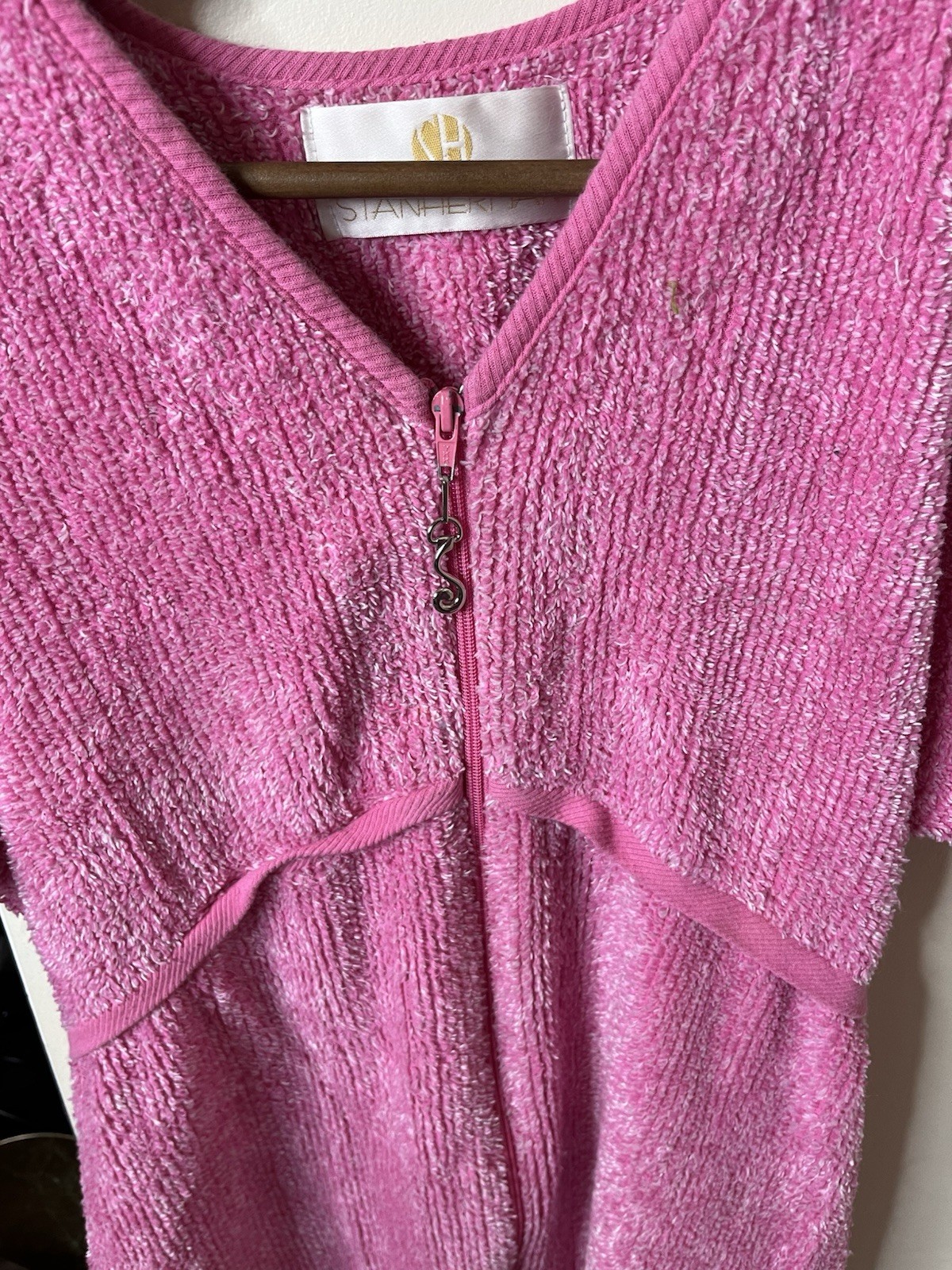 Vintage Stan Herman Terry Chenille Robe Womens Pink House Coat Pockets Medium