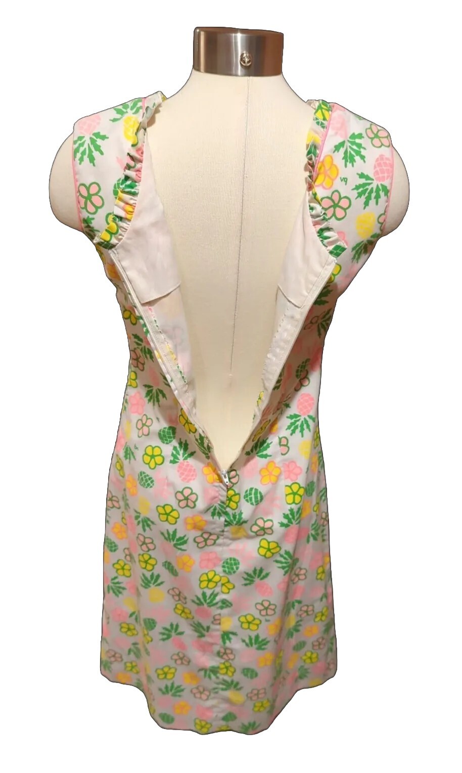 Vintage Pink Flowers Pineapple Shift Sheath Sun Dress Size 6 The Vested Gentress