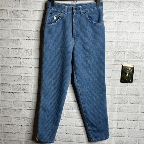Vintage playboy playmate pinstripe jeans 80s 25” waist 9/10