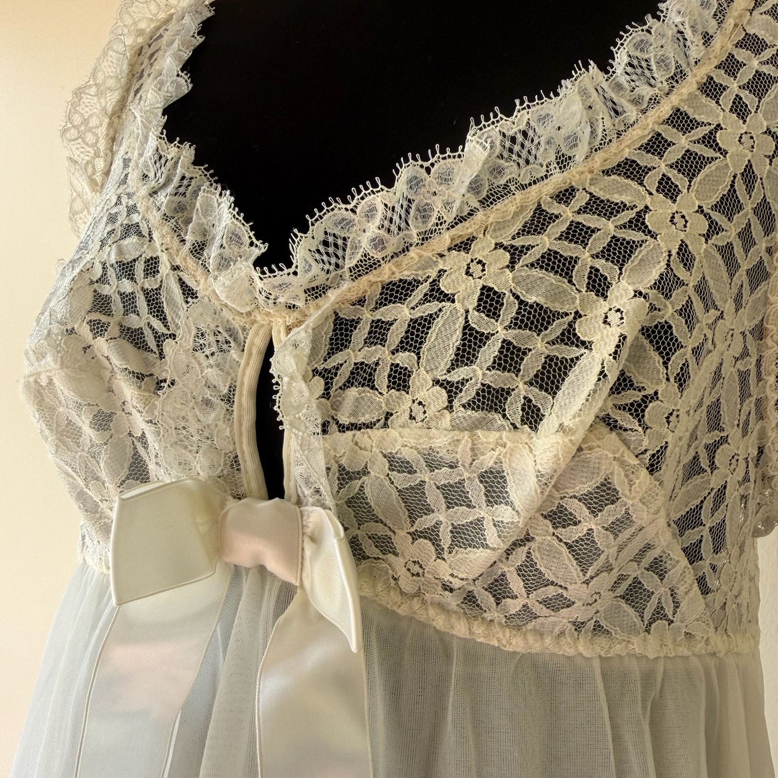 Vintage St Michael Sheer White Nylon and Lace Maxi Nightgown Made in Britain