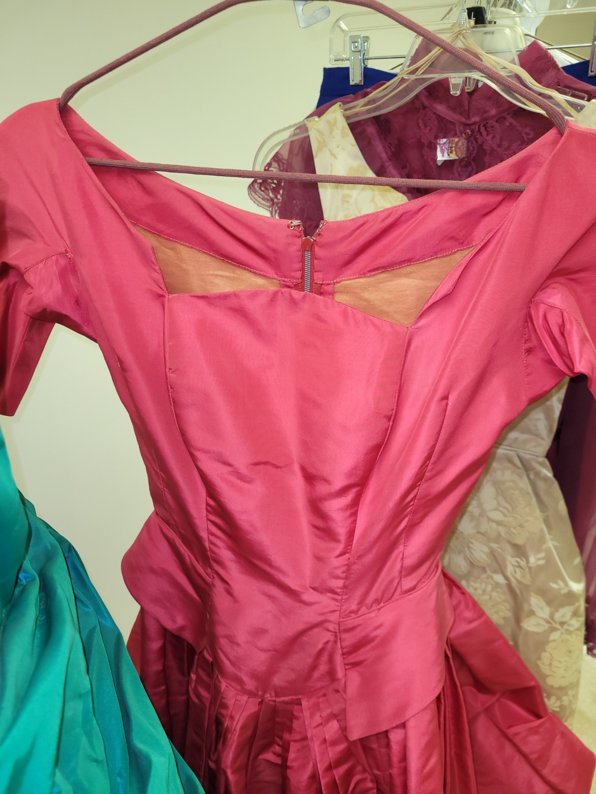 Vintage 50-60s Pink Taffeta & Tulle Slip Midi Dress-Bust 31&Prime;