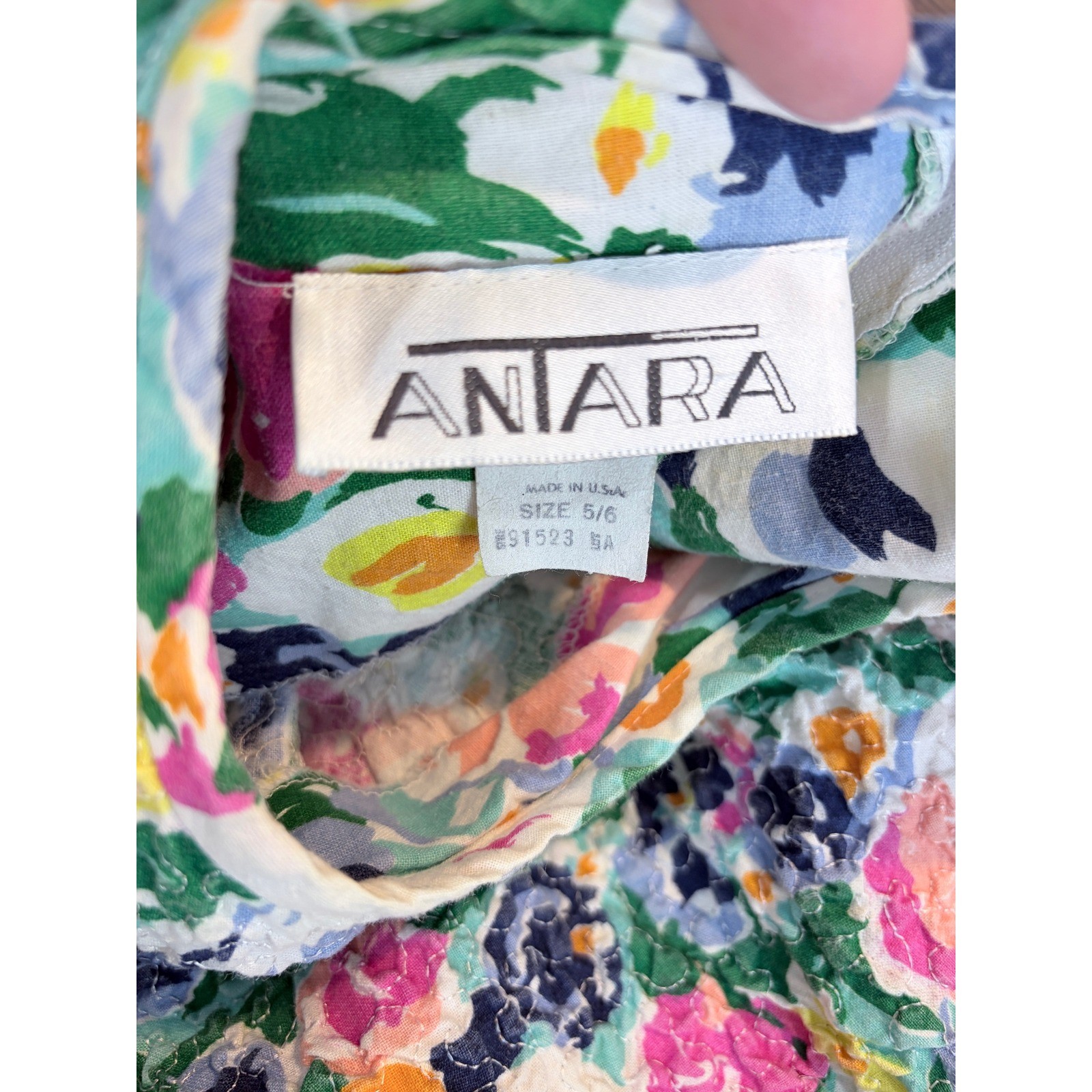Antara Vintage 90s Floral Smocked Bodice Midi Dress Multi Color Cotton 5