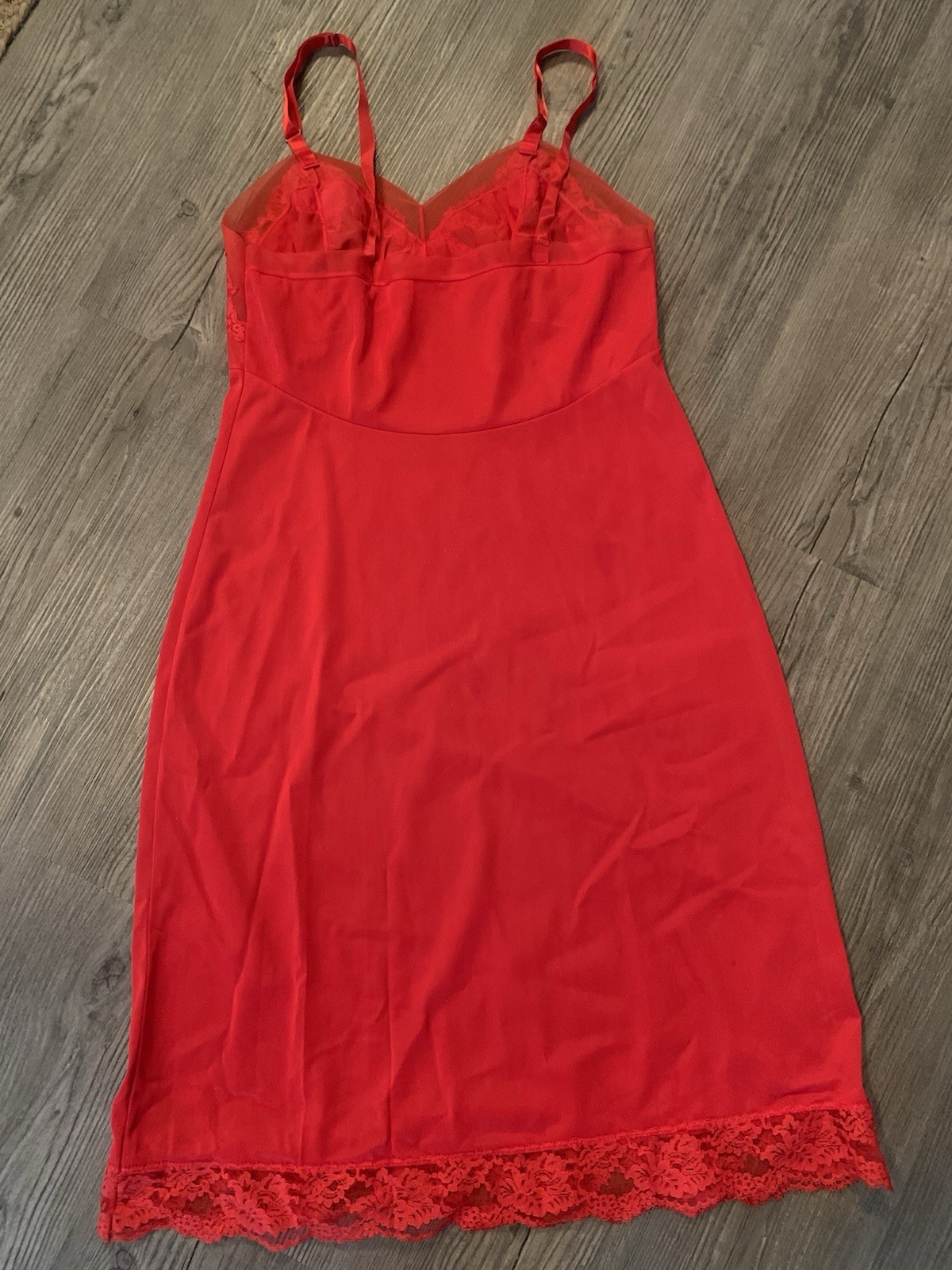 Vintage Charmode 100% Silky Nylon Red Full Slip Lace Detail Pleated Cups Sz 36
