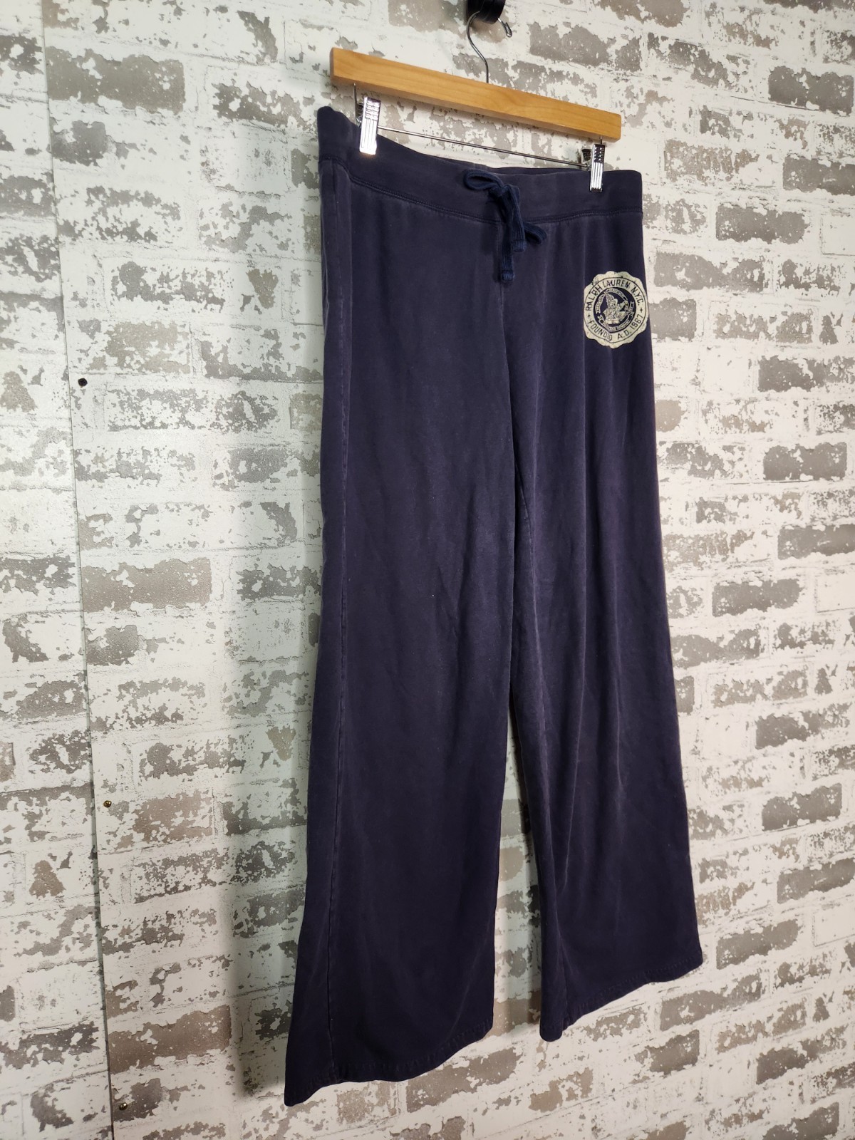 Vintage Polo Jeans Co Navy Blue Wide Leg Sweatpants with Varsity Crest Emblem