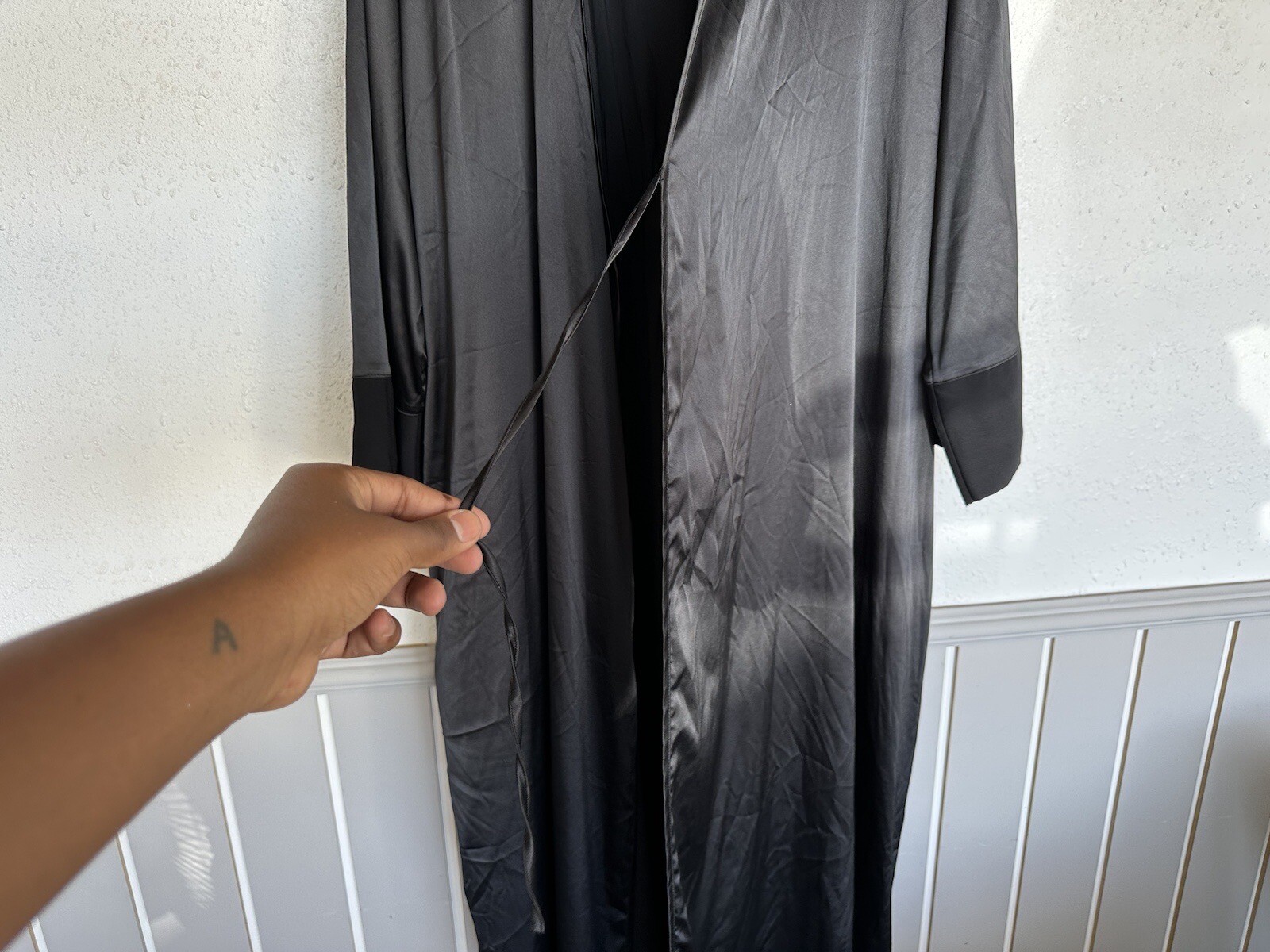 Vintage Cabernet Black Polyester Spandex Slip Dress & Robe w Belt Set Size XL
