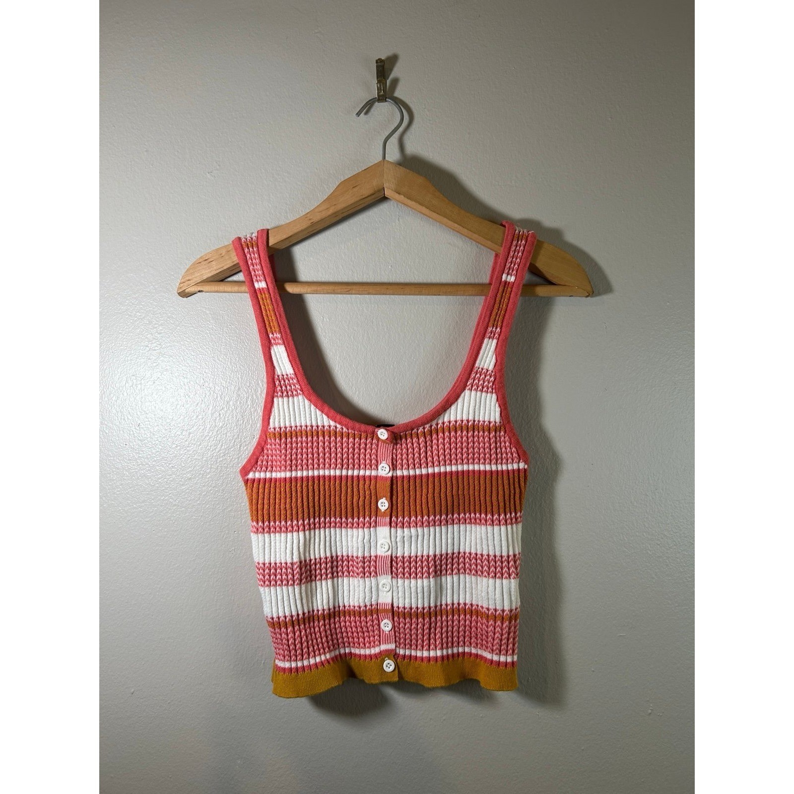 Kitschy Top Retro Multicolor Striped Ribbed Knit Soft Granola Layering Crop Tank