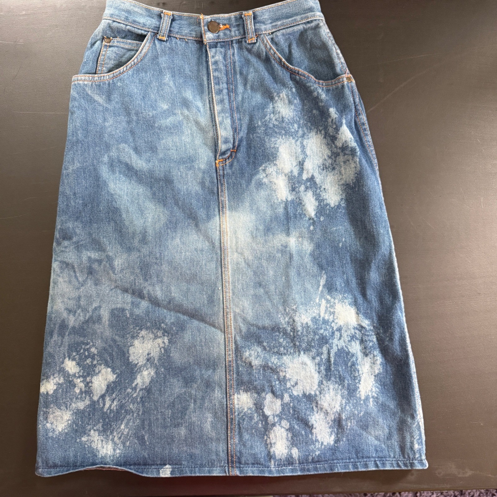 Gitano Vintage Acid Wash Denim Midi Skirt Blue 100% Cotton Made in Brazil 10/11