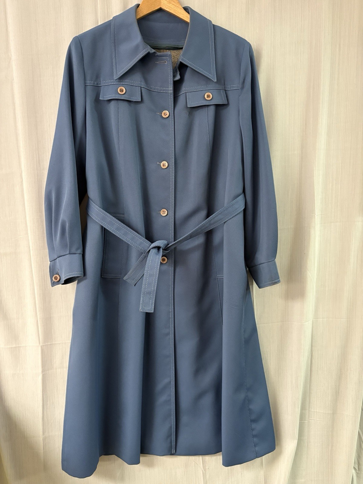 Vintage Forecaster of Boston Blue Trench Coat Jacket Women&rsquo;s Long Sz 18