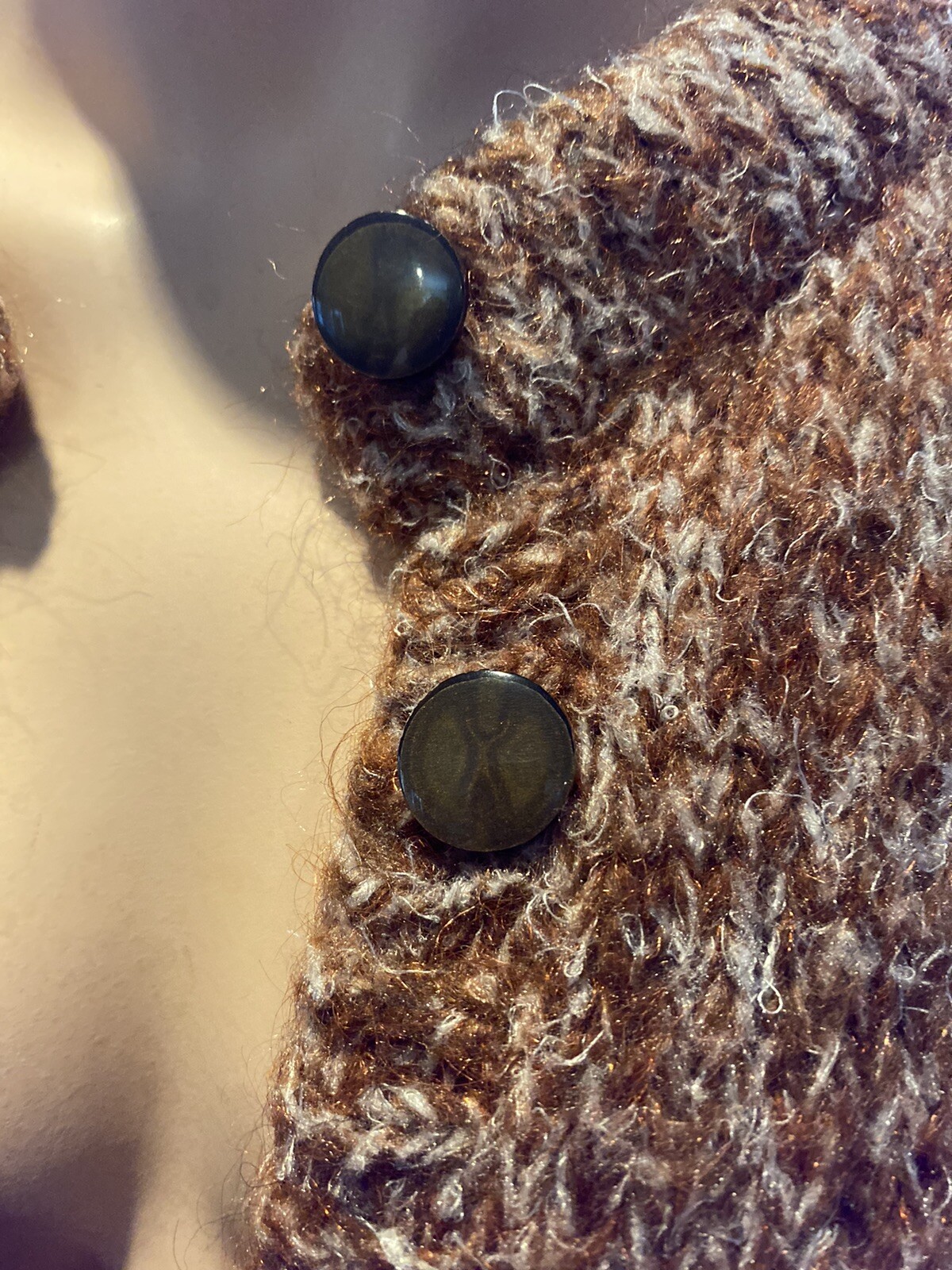 VINTAGE 50&rsquo;s Womens MOHAIR SWEATER Brown/White Marl with Copper Metalic Threads