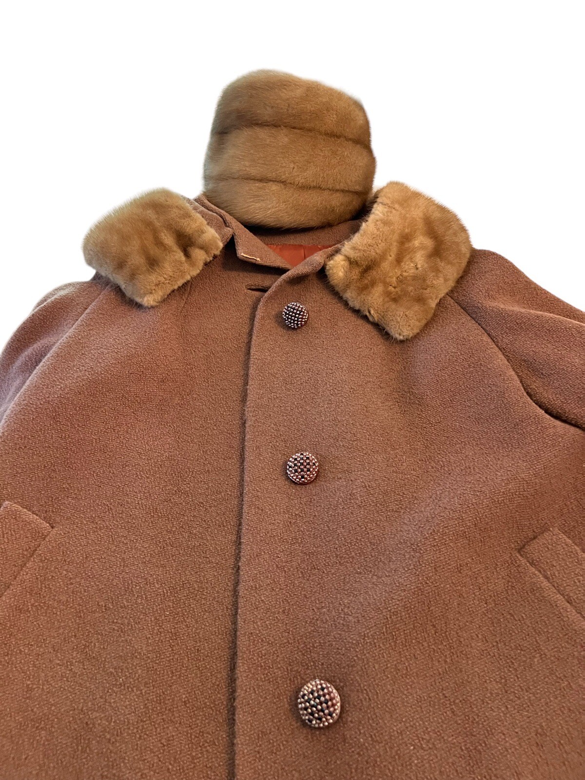 Vintage Woman&rsquo;s Fur Collar Textured Swing Coat with Matching Hat