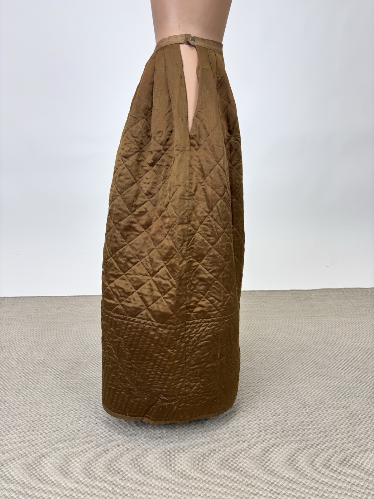 Antique 1890s Victorian Copper Brown Silk Quilted Winter Skirt Pioneerwear AS IS