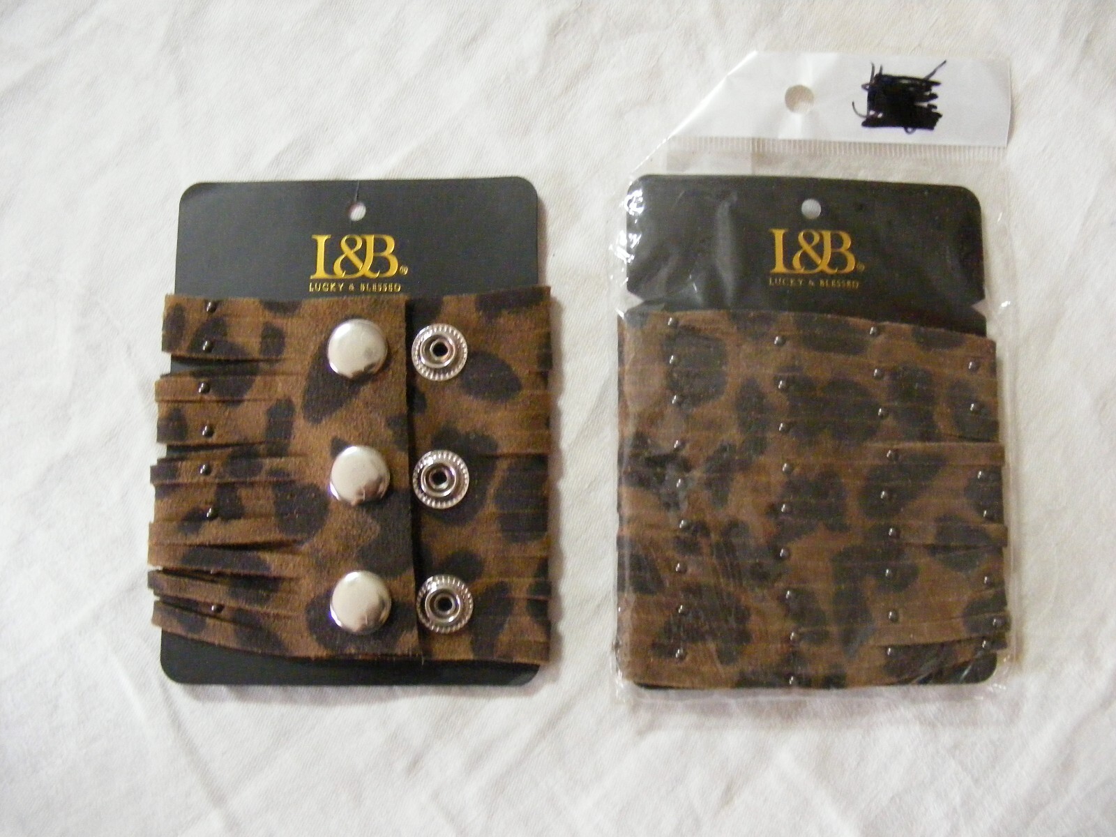 Vintage Western Wear L&B Cowgirl Leather Cuffs Spotted Brown Silver Snap Buttons