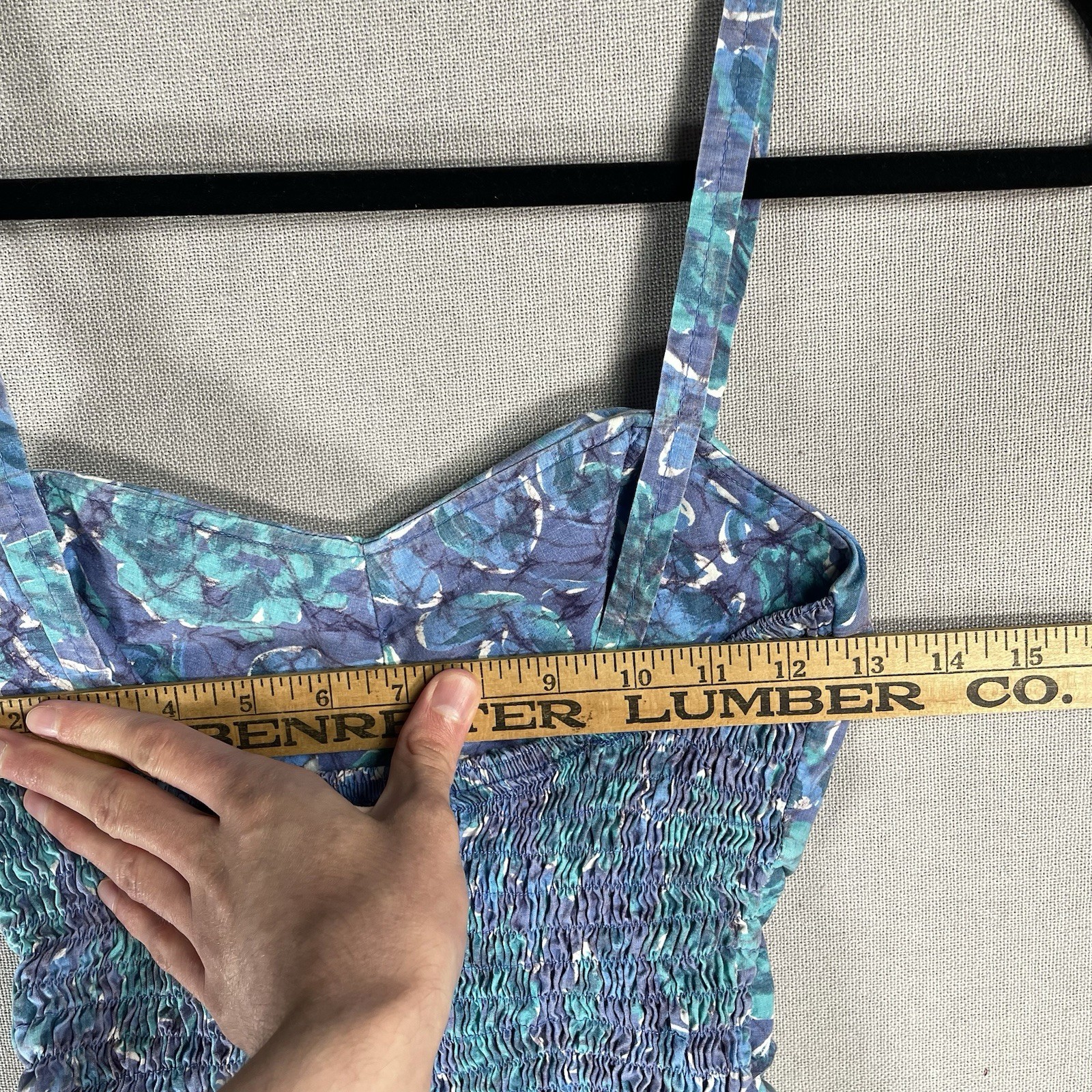 VINTAGE 50s Cotton One Piece Bathing Swimsuit Womens XS Blue Floral Pinup