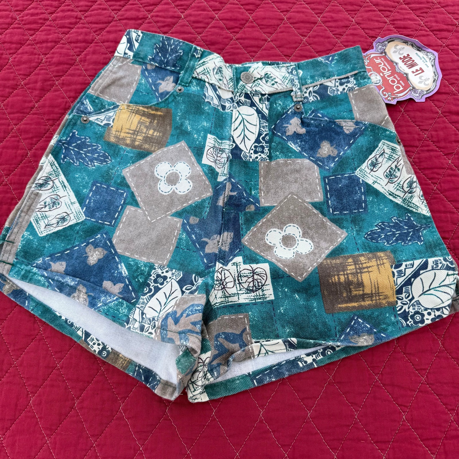 VTG BONJOUR Tropical Floral Le Mode Booty Shorts Super 90s y2k Size 5/6 w Tags