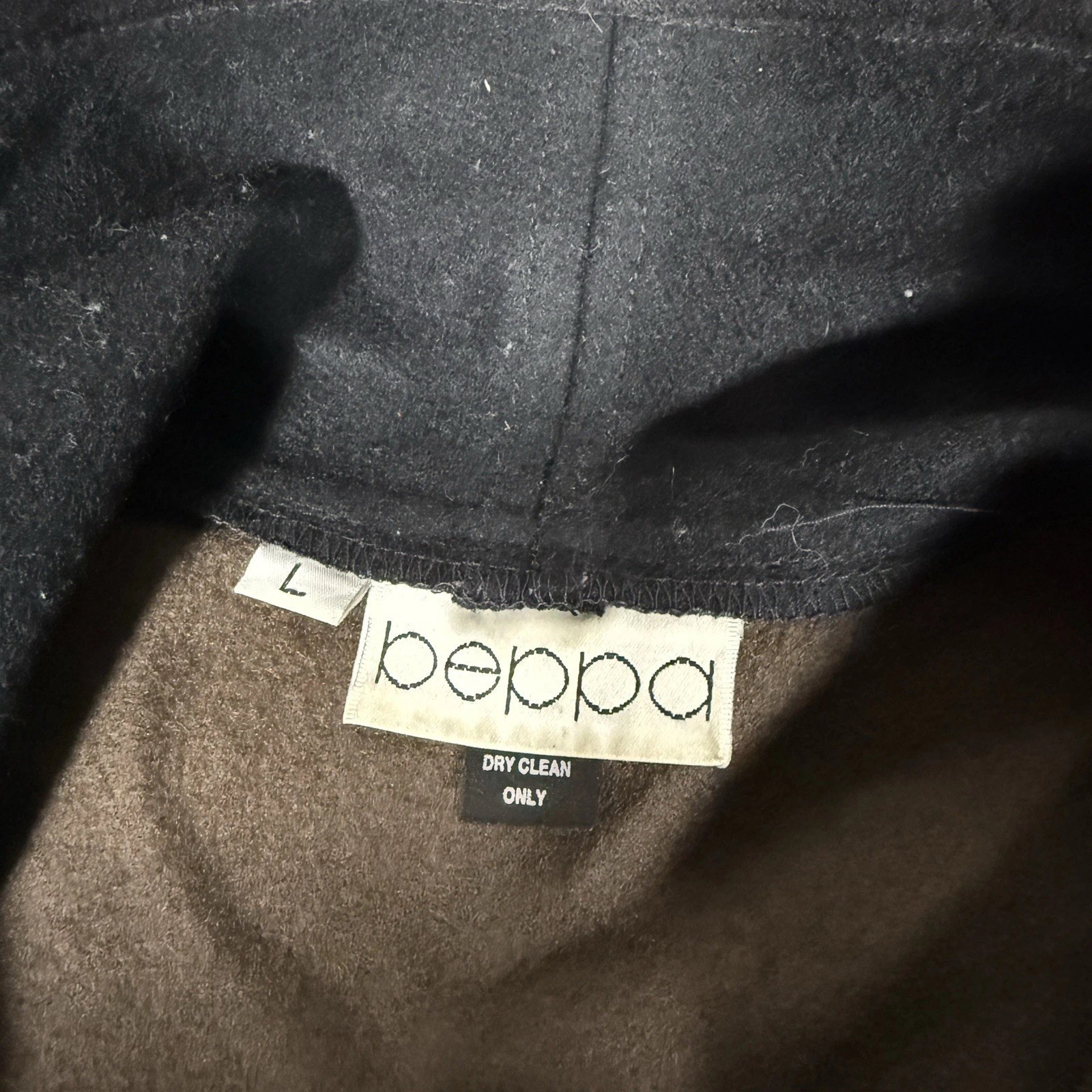 Vintage Beppa Wool Open Coat Womens Large Brown Black Applique Avant Garde
