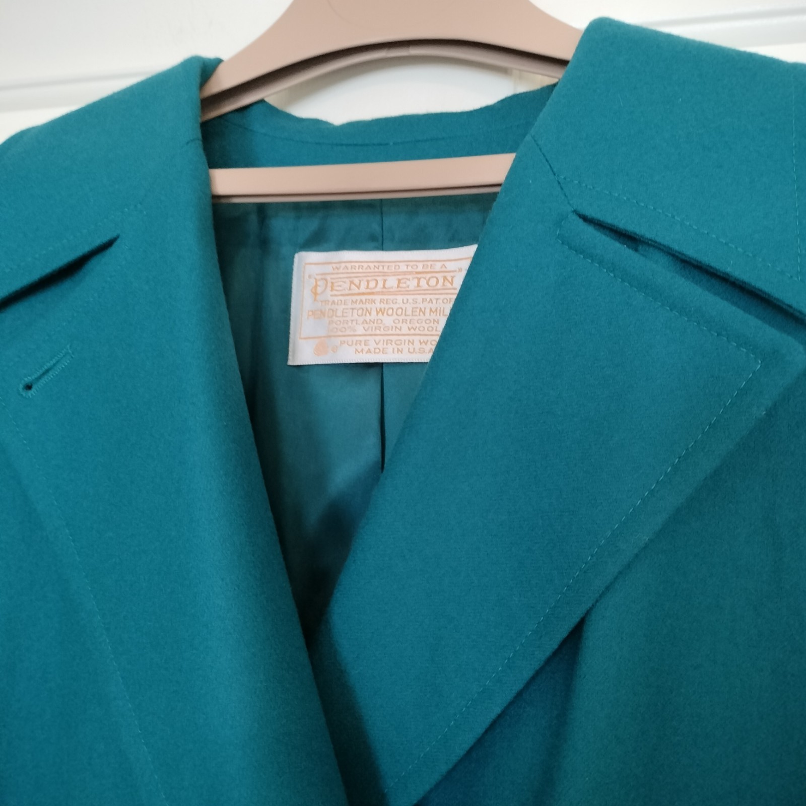 Vintage 1970s Pendleton Virgin Wool Lined Teal Trench Coat Women&rsquo;s 16