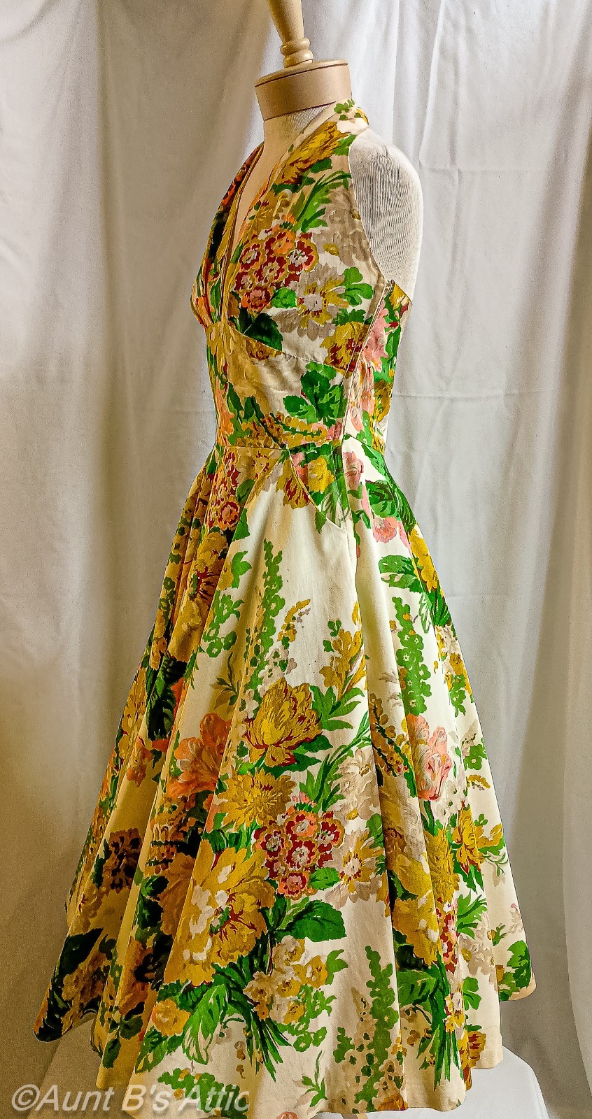 Vintage 50&rsquo;s Reina Cristina Party/Special Occasion Floral Halter Dress Medium