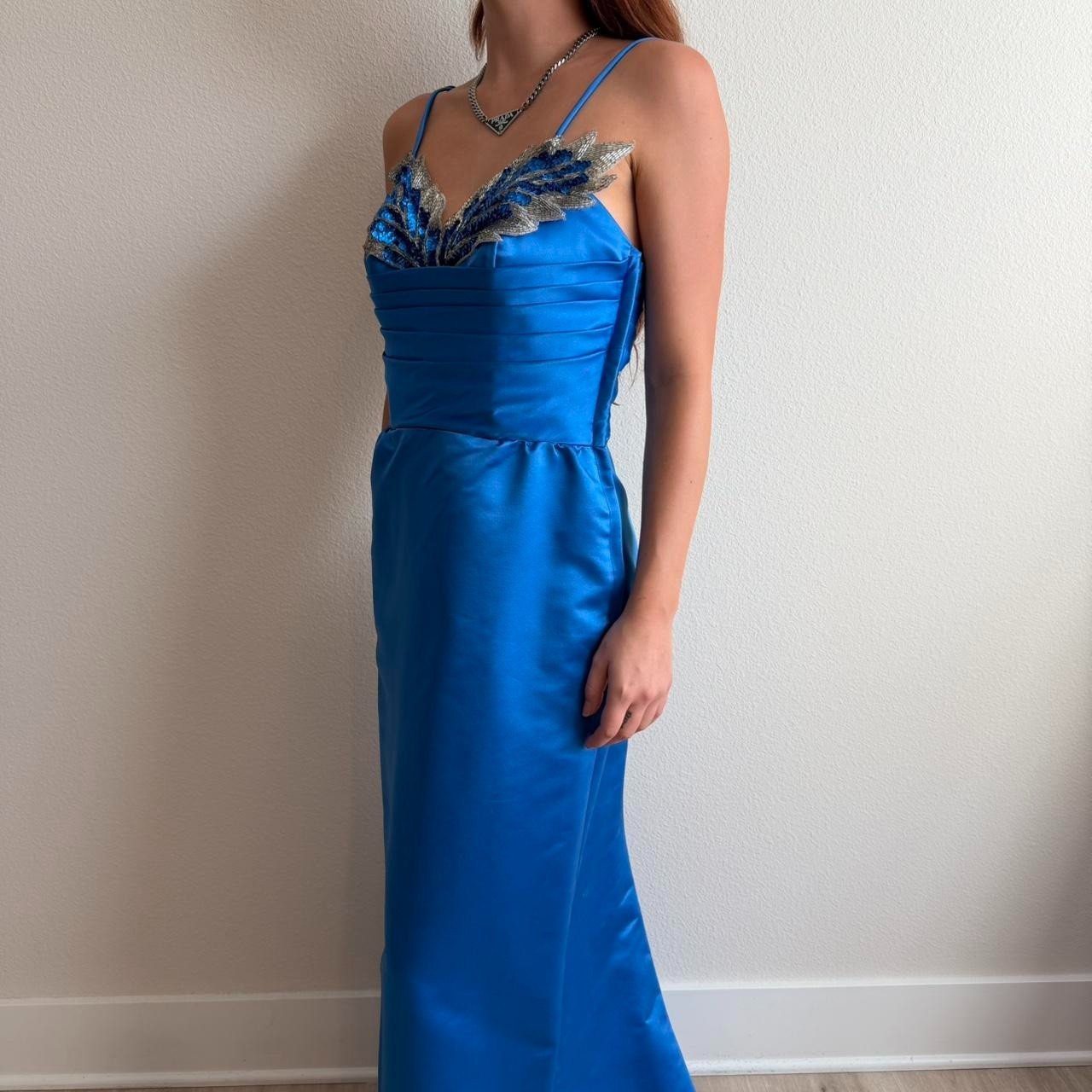 Vintage Alyce Designs Sequins Long Prom Party Formal Dress Gown Blue Sz 12