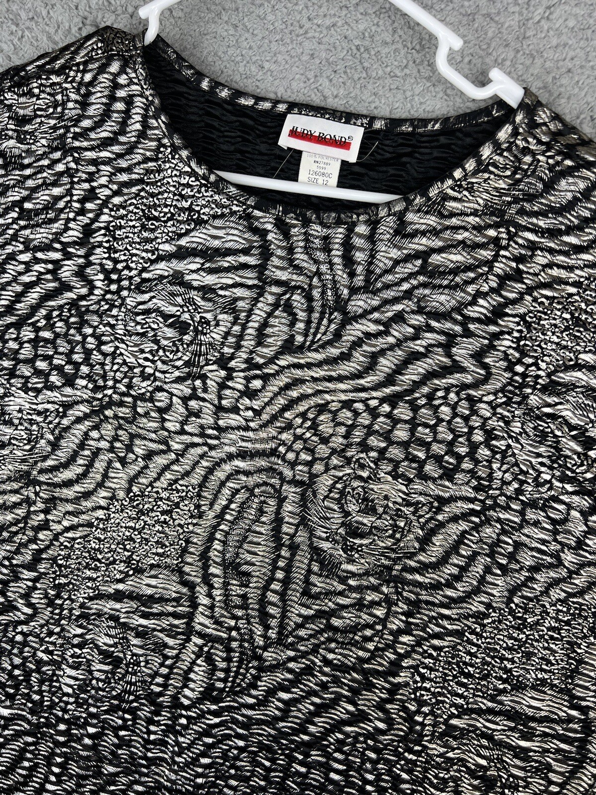 Animal Print Shirt Womens Large 12 Tiger Cat Lady AOP Metallic Vintage Judy Bond