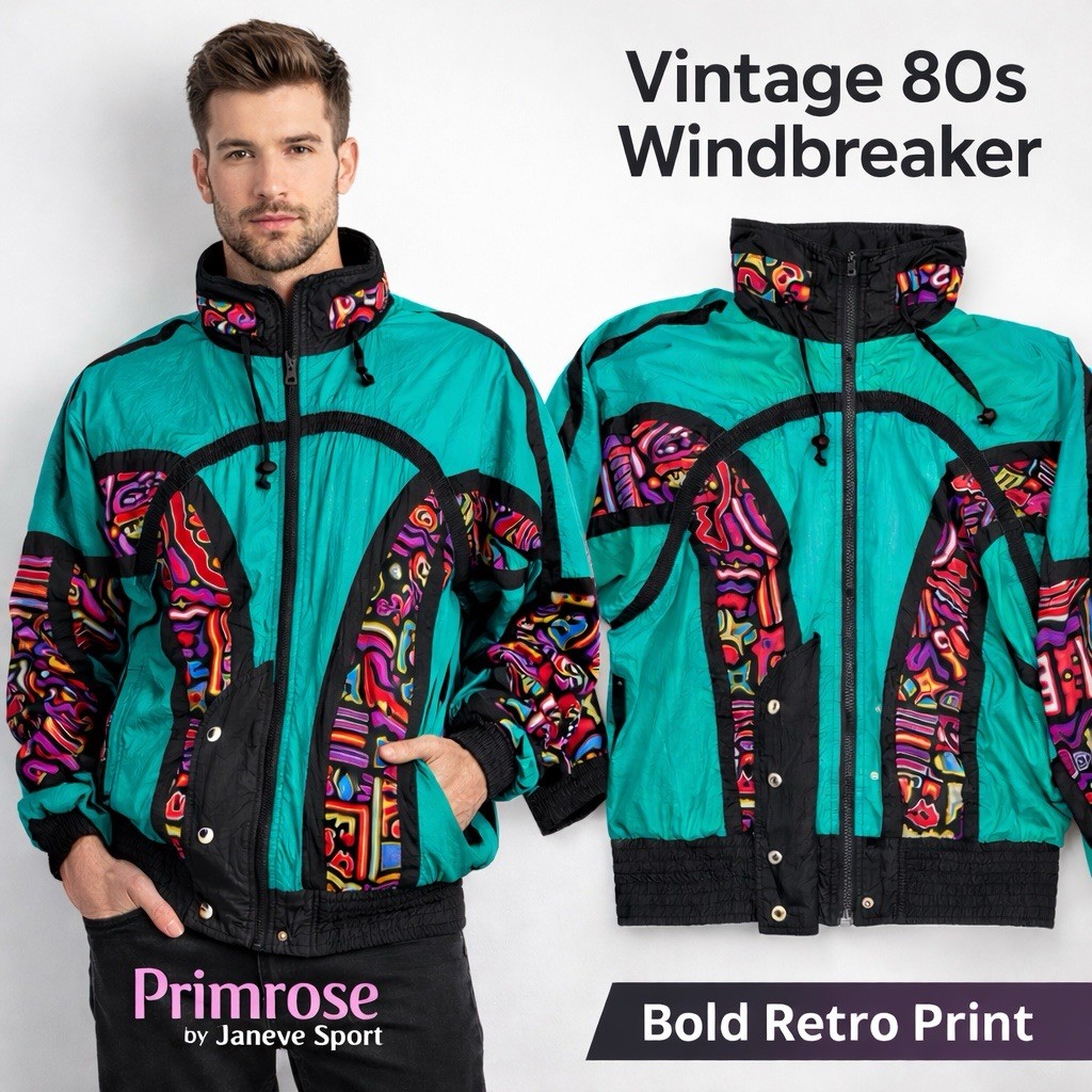 Primrose by Janeve Sport Vintage 1980s Geometric Teal Black Jacket XL