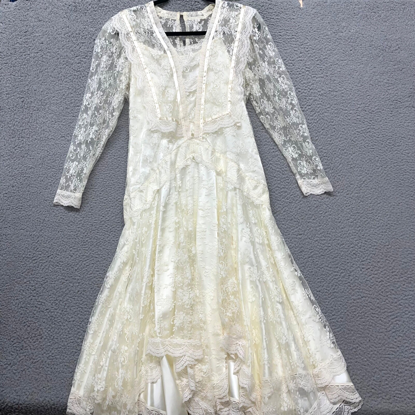 Jessica McClintock Dress Size 11/12 Lace Prarie Victorian Cottagecore Vtg Bridal
