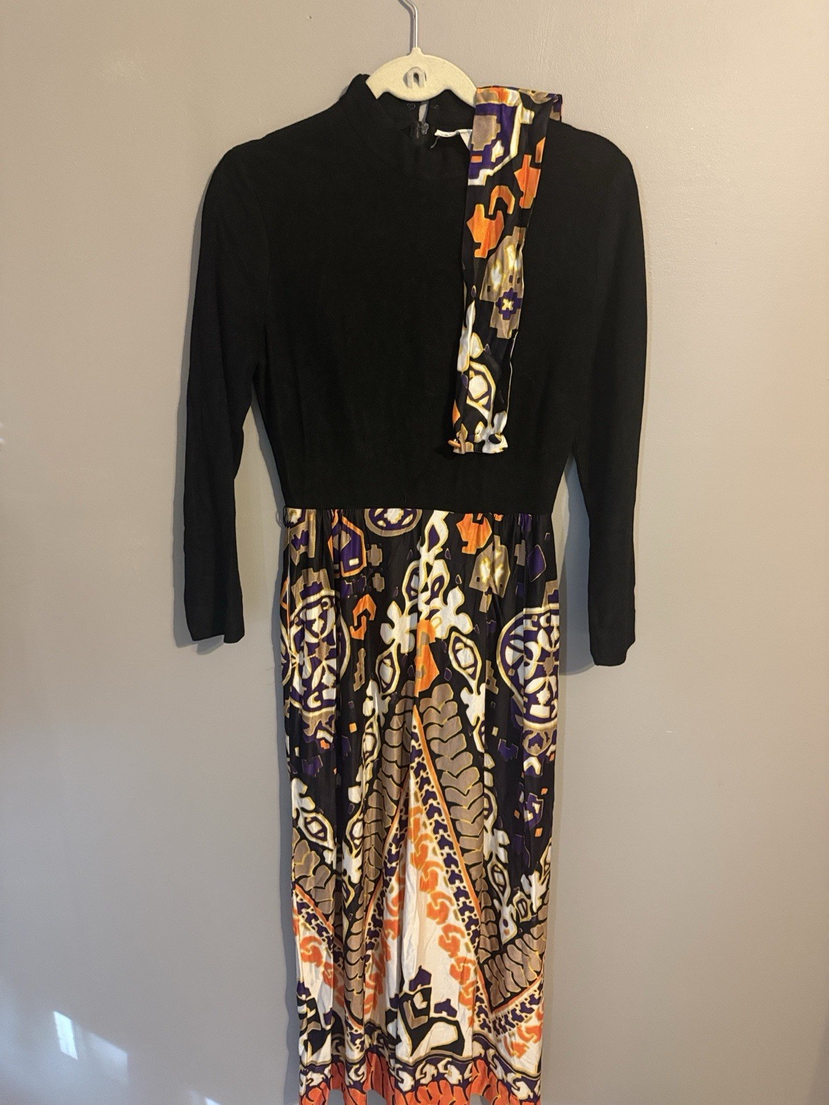 Vtg Diana Dean By Julius Lonschein Hostess Dress. Orange/Black Siz Me Small
