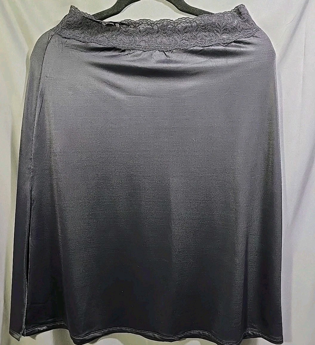 Nylon Spandex Half Slip Vassarette Slinky Black Side Slit, Waist 30&Prime;-36&Prime; L 25&Prime;