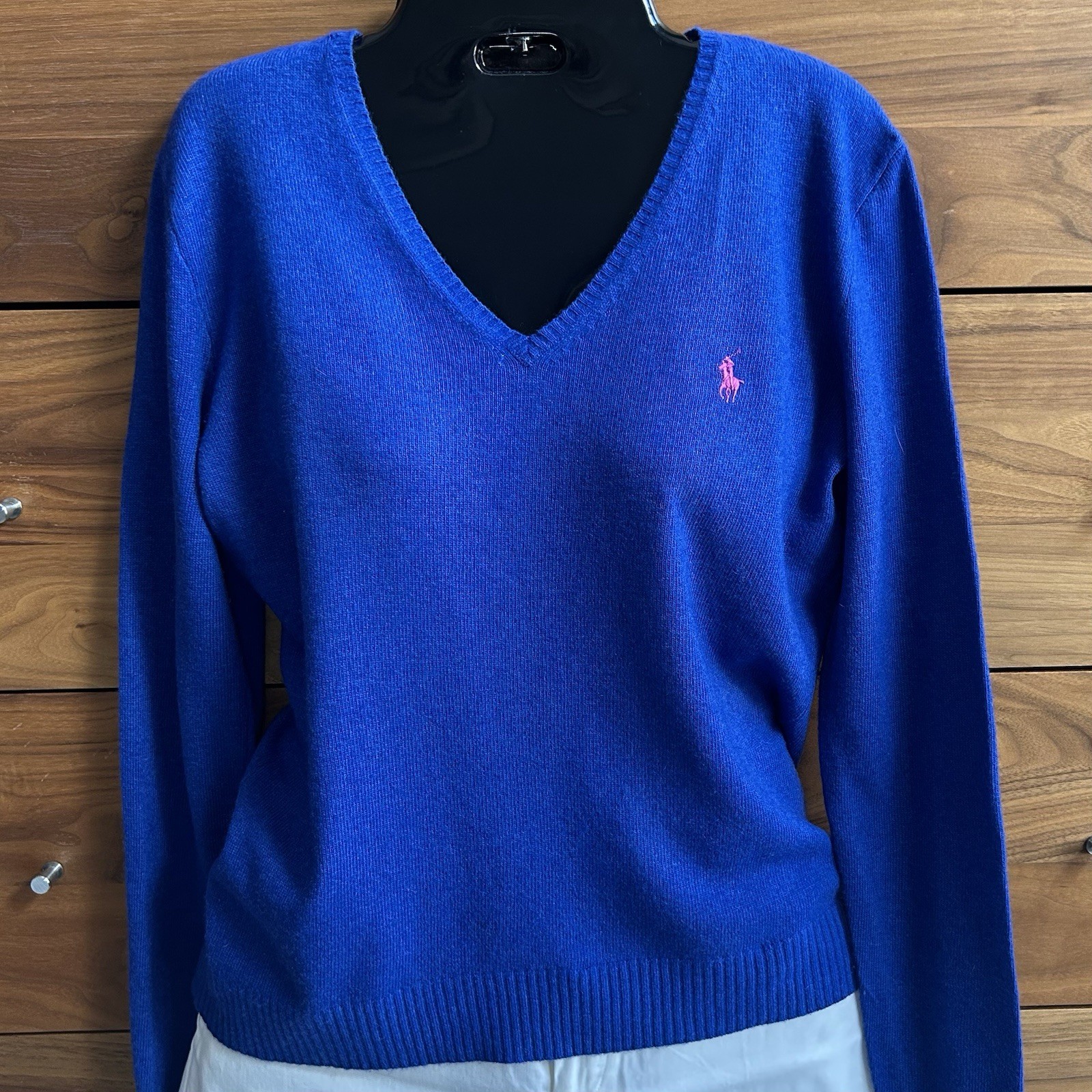 Vintage Ralph Lauren Sport V-neck Sweater, Merino Cashmere Blend BLUE Med small