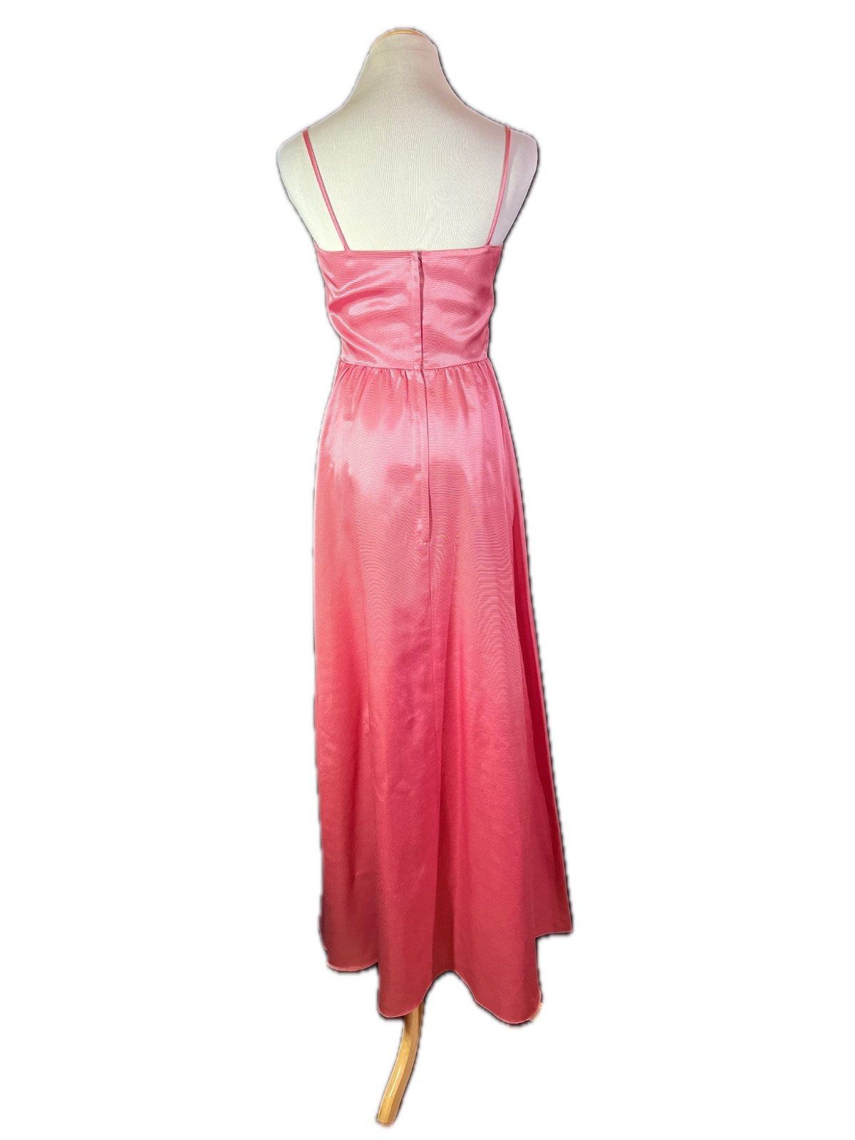 Vintage 1970s Pink Long Gown Spaghetti Straps Zip Back
