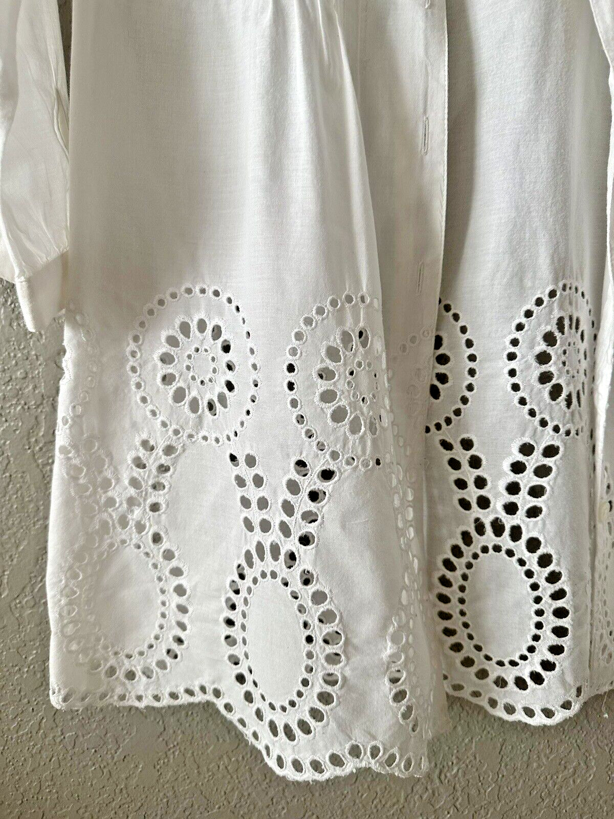 Coldwater Creek White Blouse Embroidered Eyelet, Pintucks Size XS/S 4-6