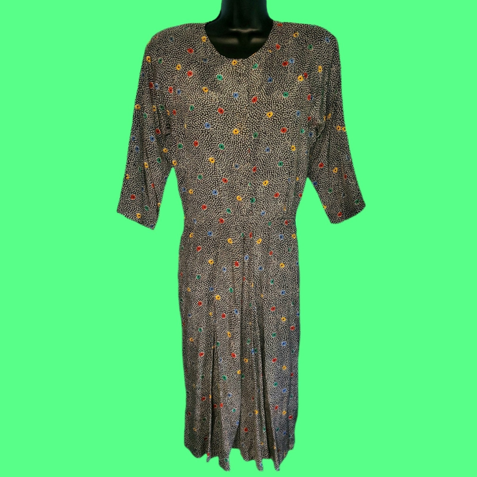 VINTAGE 80&rsquo;s JESSICA HOWARD Multicolor Abstract New Wave PolkaDot Dress Large