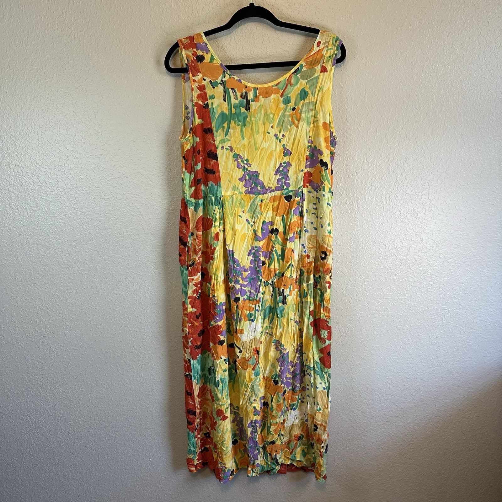 VTG Jams World Maxi Dress Size XL Multi- Colored hawaiian Print Pockets Beach