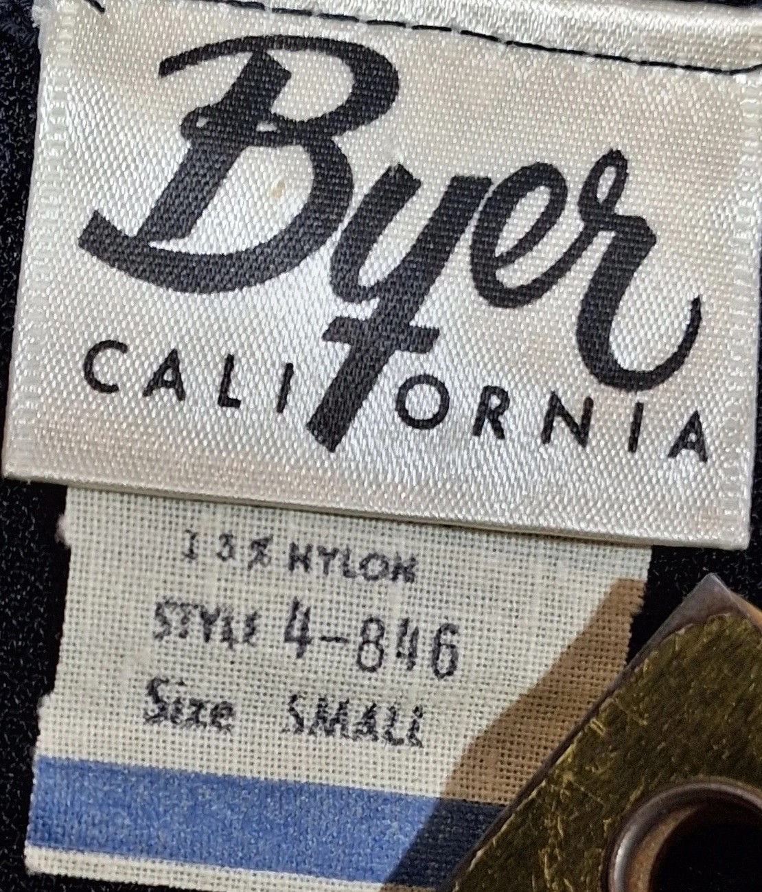 Vintage Byer California Black Nylon Wide Leg Jumpsuit Tie Shoulder Ruffle Small