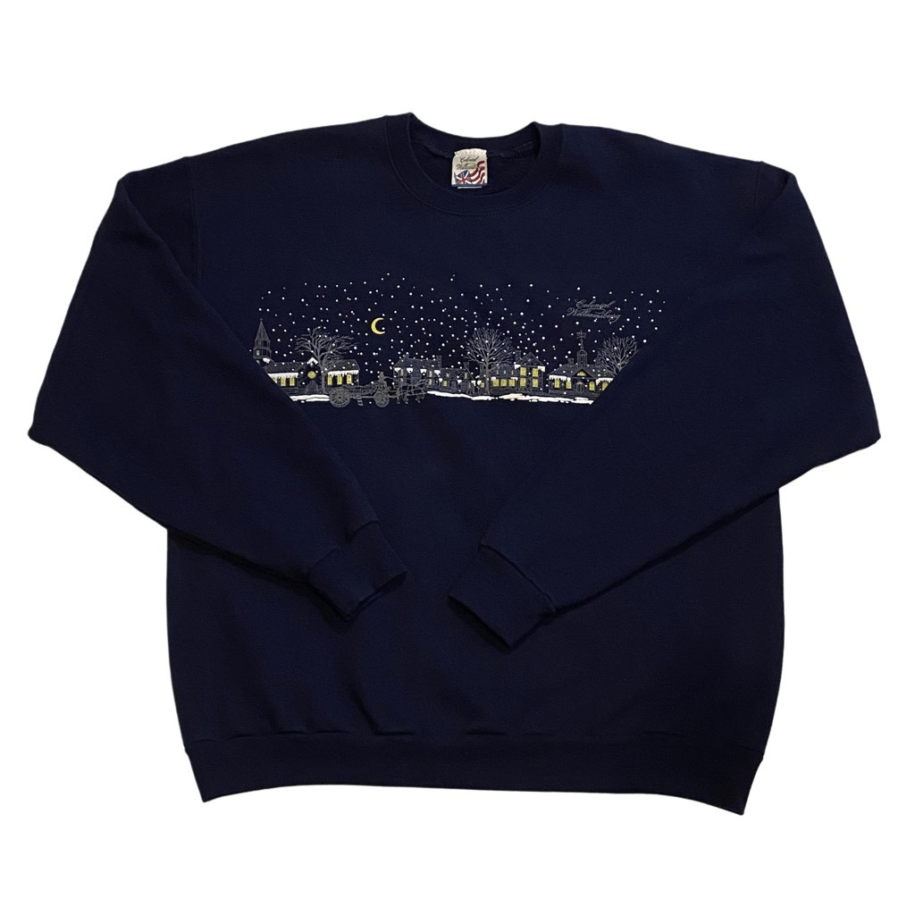 Vintage Colonial Williamsburg Navy Blue Christmas/Winter Sweatshirt Women’s L