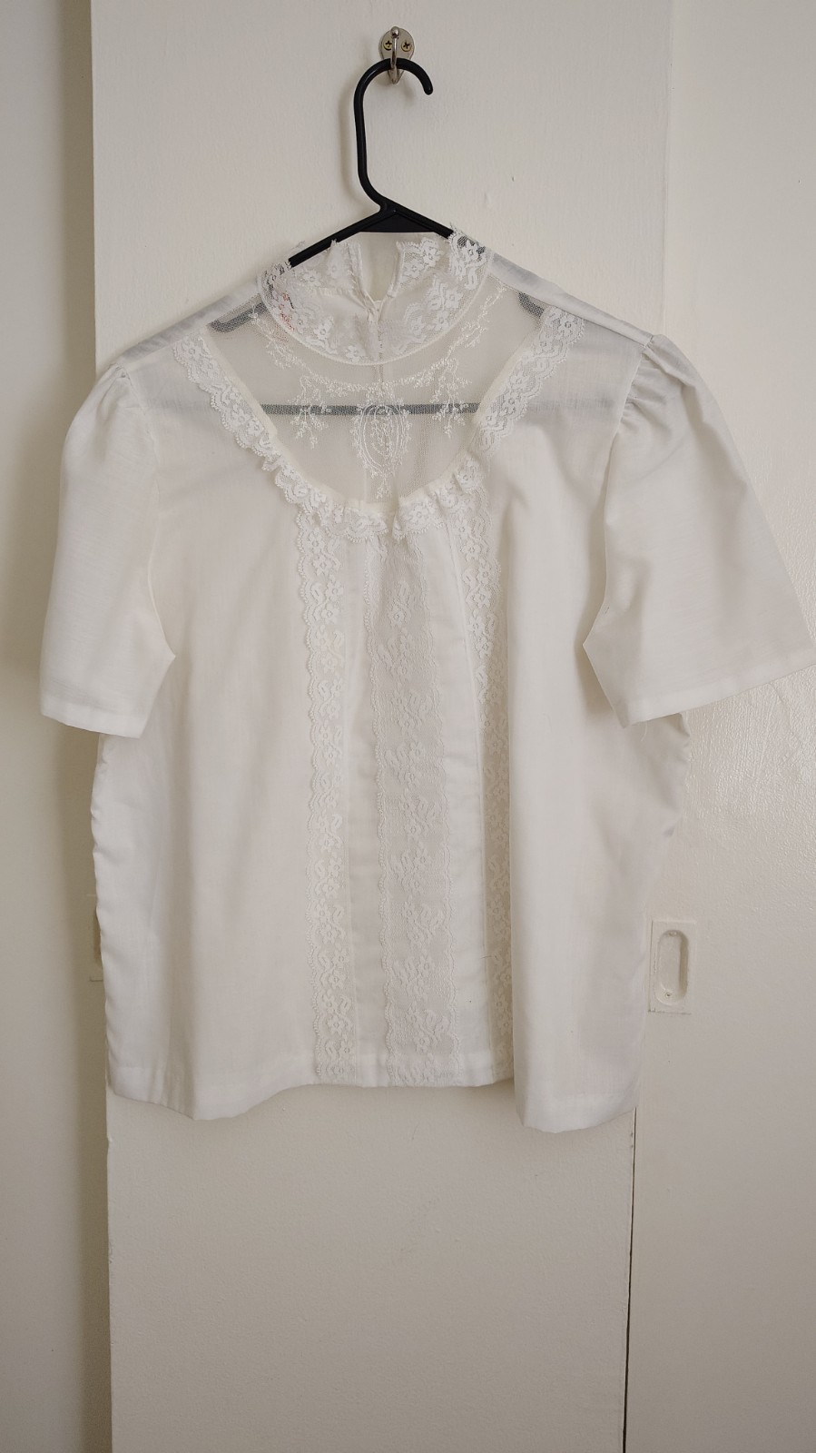 Vintage Elaine Blouse Lace And Cotton 70&rsquo;s Cottagecore Prairie Short Sleeve