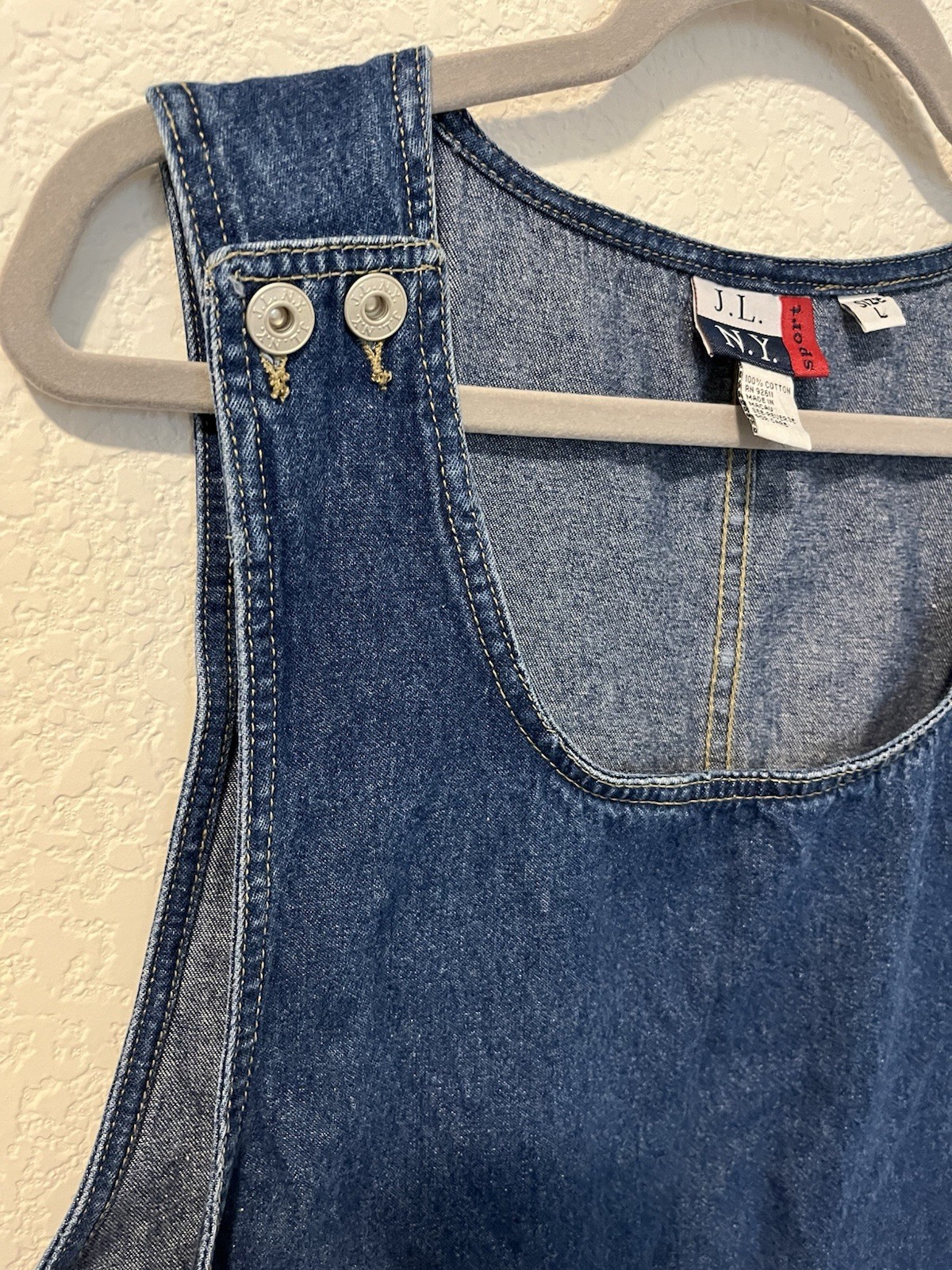 Vintage Denim Jumper Womens L Dress JLNY Sport Embroidered 100% Cotton Button