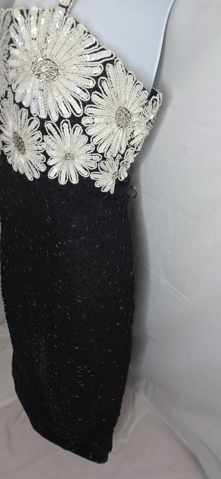 VTG Frank Usher Heavy Beaded & Sequinned 100% Silk Dress Size S 80s 90s Floral