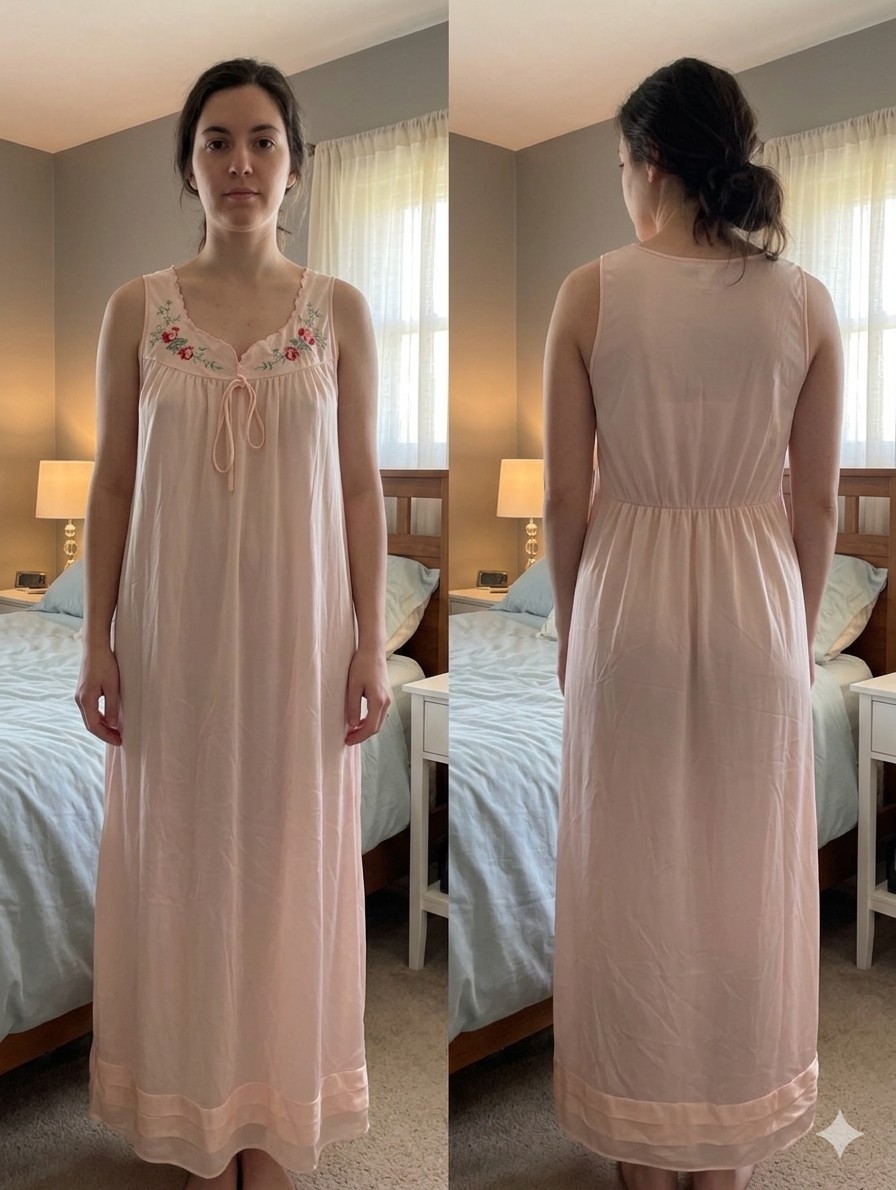 Vintage Lorraine Nightgown Dress Women&rsquo;s Small S Pink Nylon Embroidered Flaw 70s