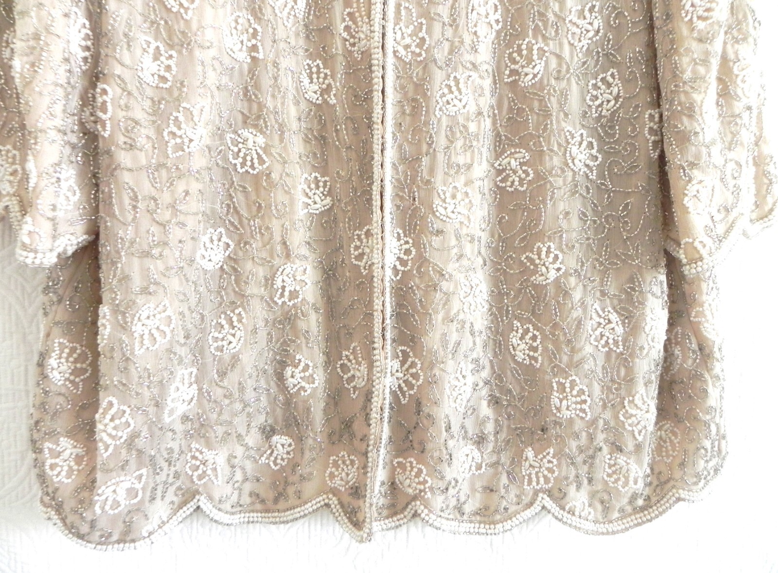 Vtg Stenay Bolero or Top Silk Lined Fully Beading Hook/Loop Light Peach Size XL