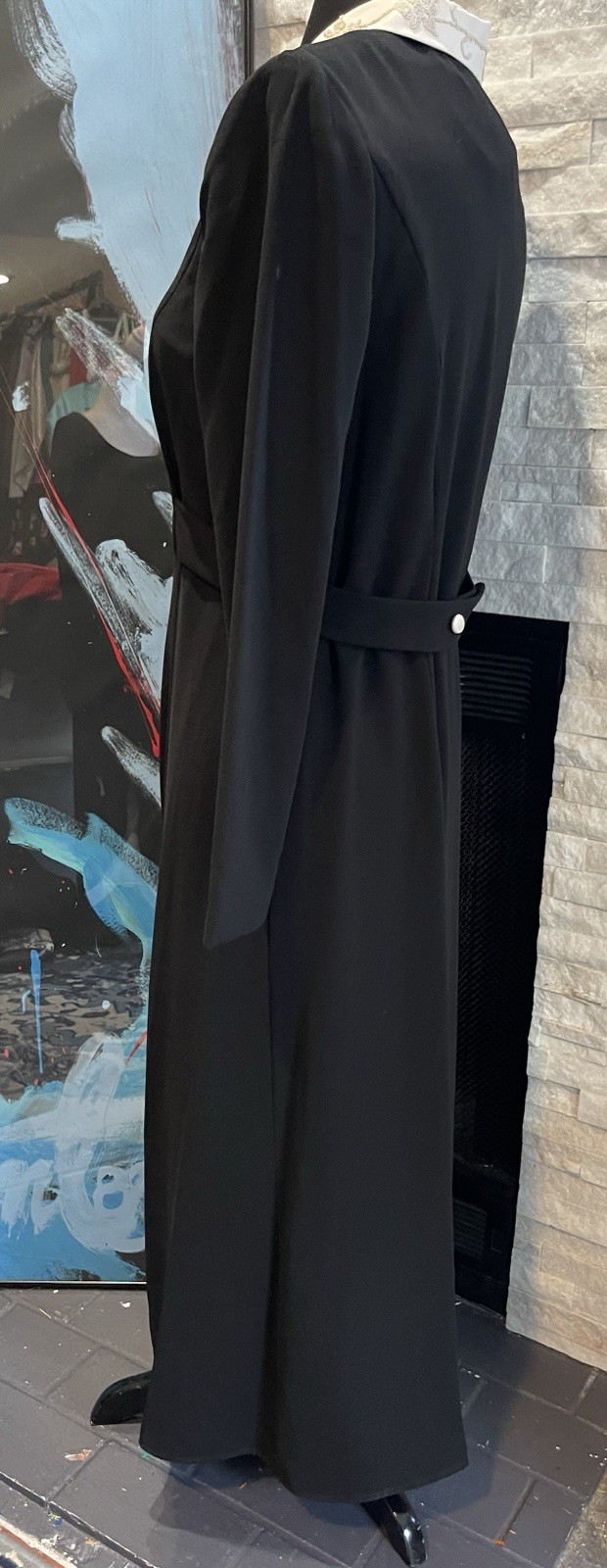Vintage Miss Dorby Black Button Front Long Coat Dress Size 8