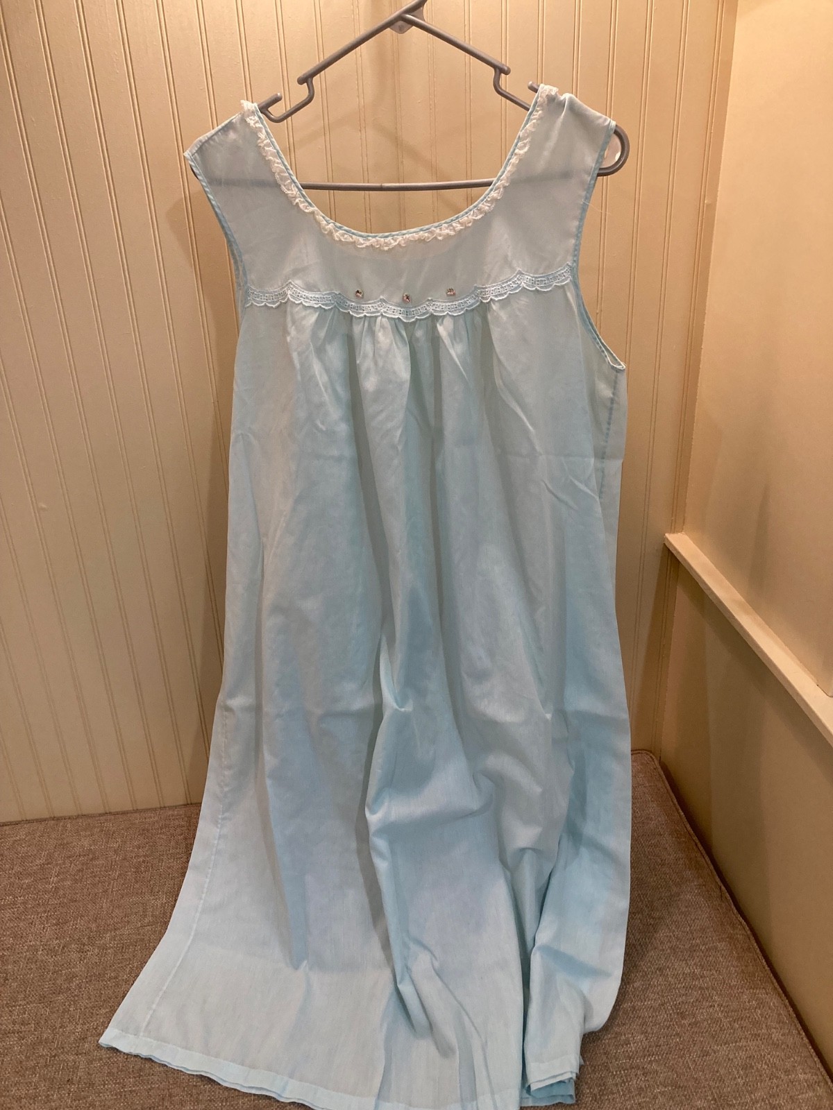 Vintage Lorraine Summer Sheer Nightgown Blue Pink Roses and Lace Women&rsquo;s Large